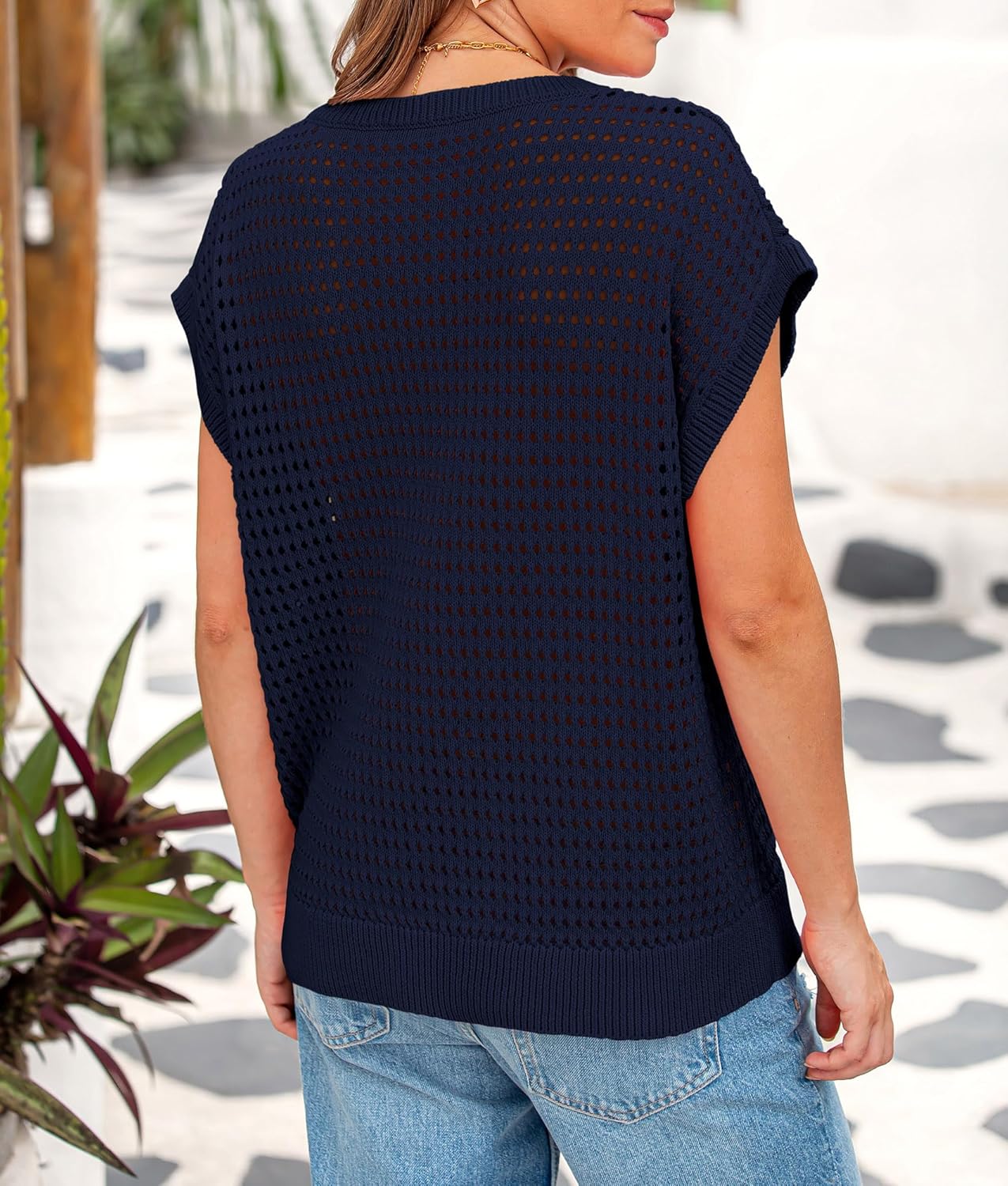 Thumbnail 1 de PRETTYGARDEN Women’s Crochet Cap Sleeve Sweater Pullover (100% Cotton) — Beach & Vacation Tops