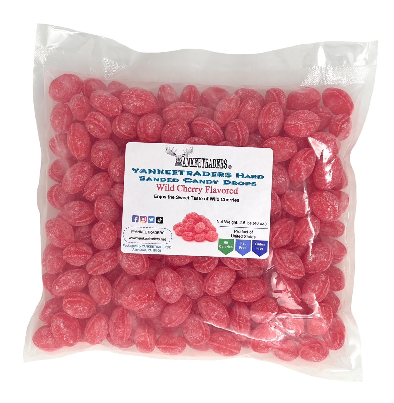 Detalle 2 de YANKEETRADERS Wild Cherry Sanded Hard Candy Drops, 40 Oz. Bulk Bag