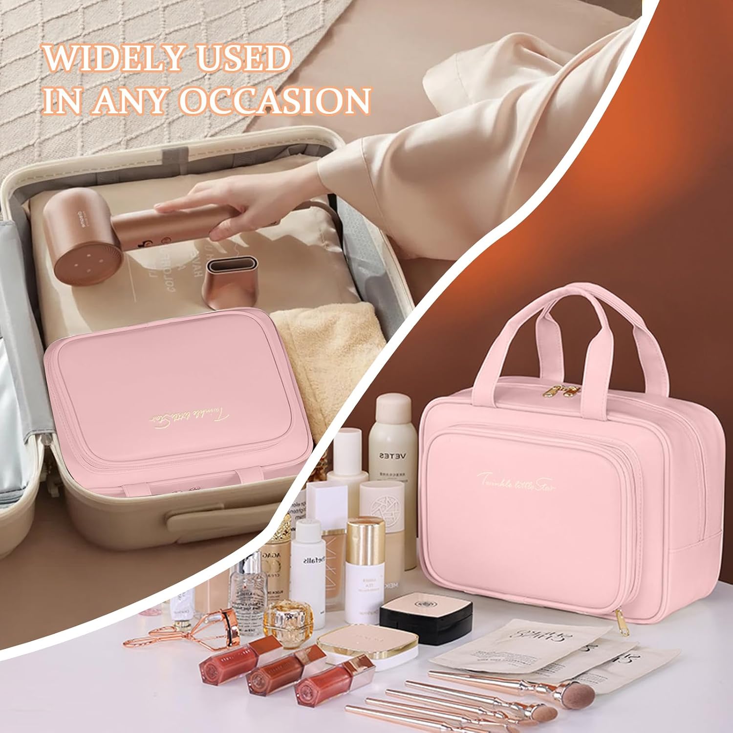 Thumbnail 5 de SYEXDZON Full Size Toiletry Bag: Large Wide-Open Travel Cosmetic Case (Pink)
