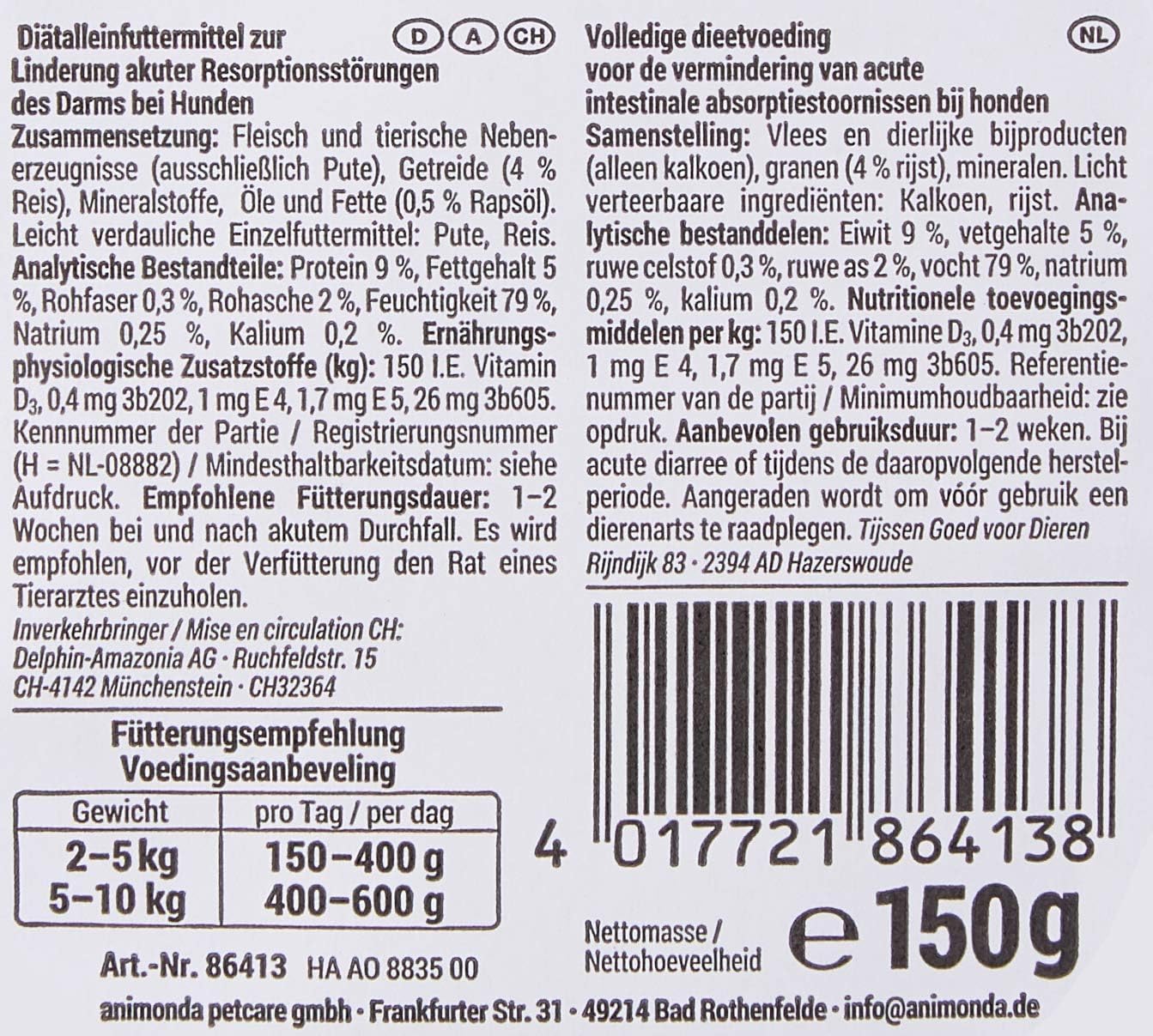 Detalle de animonda INTEGRA PROTECT Intestinal Pute Pur – Nassfutter bei Durchfall & Erbrechen (11 x 150 g)