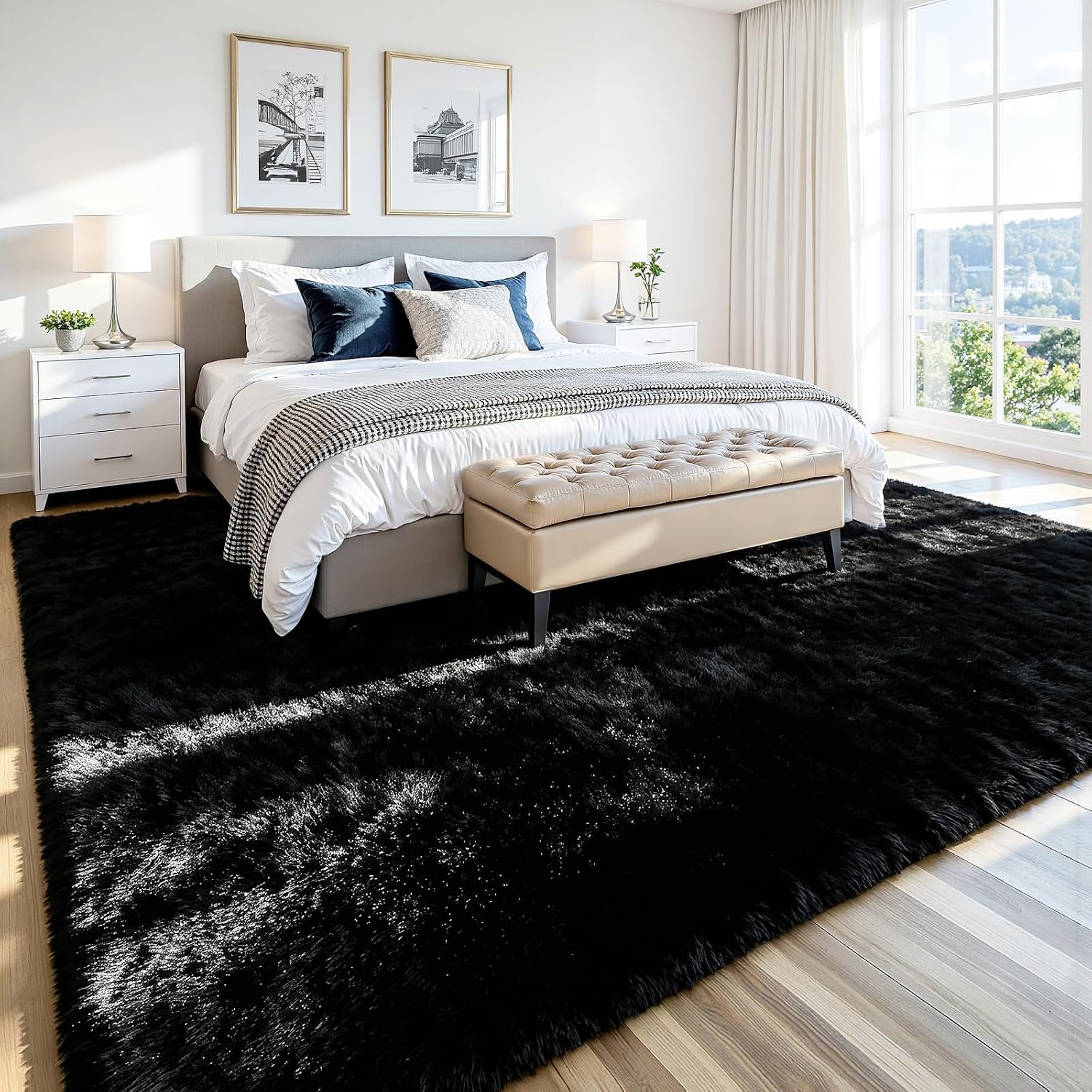 Detalle de 8x10 Ultra-Soft Black Fluffy Area Rug for Living Room