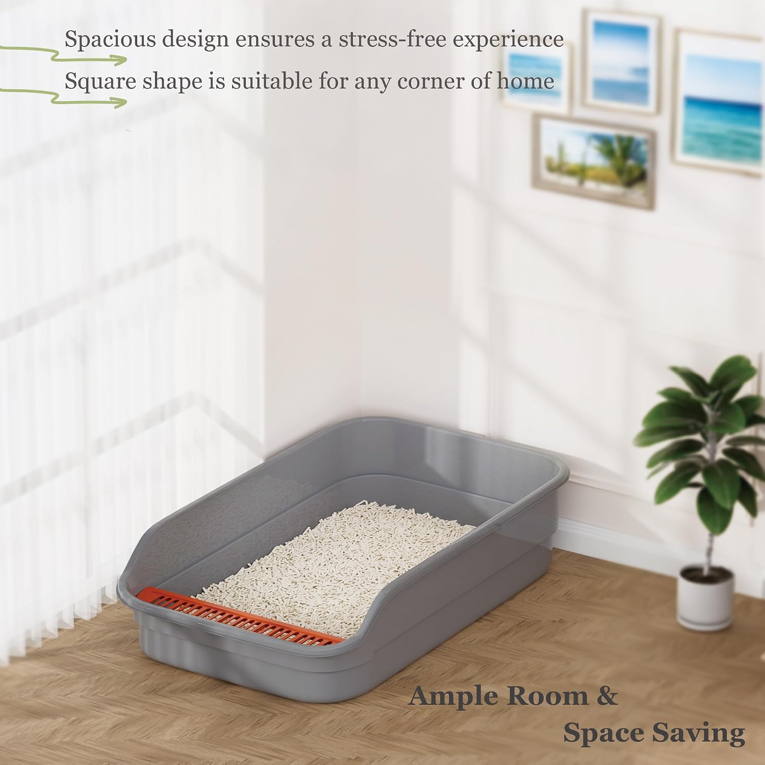 Detalle de Vealind Large Cat Litter Tray with High Sides and Low Entry (60 x 40 x 16 cm)