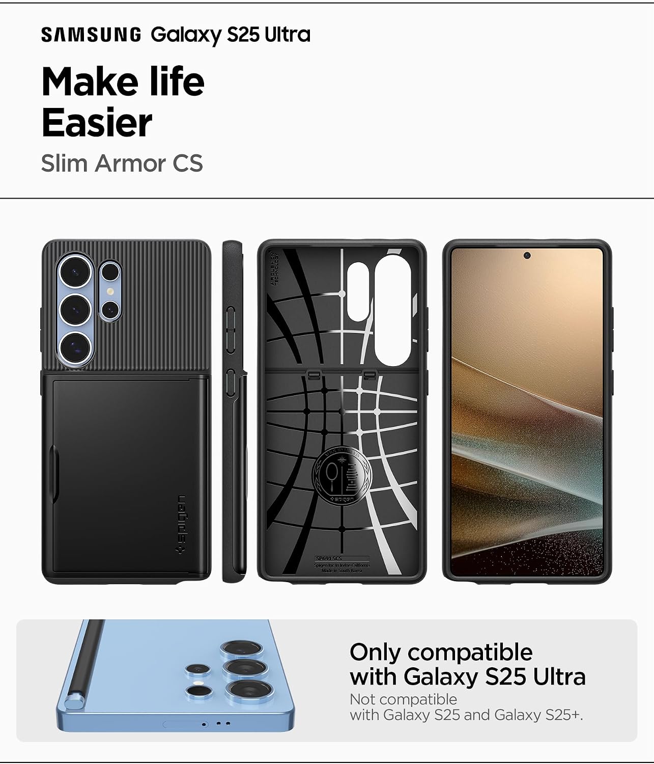 Thumbnail 1 de Spigen Slim Armor CS pour Samsung Galaxy S25 Ultra – Coque portefeuille noire