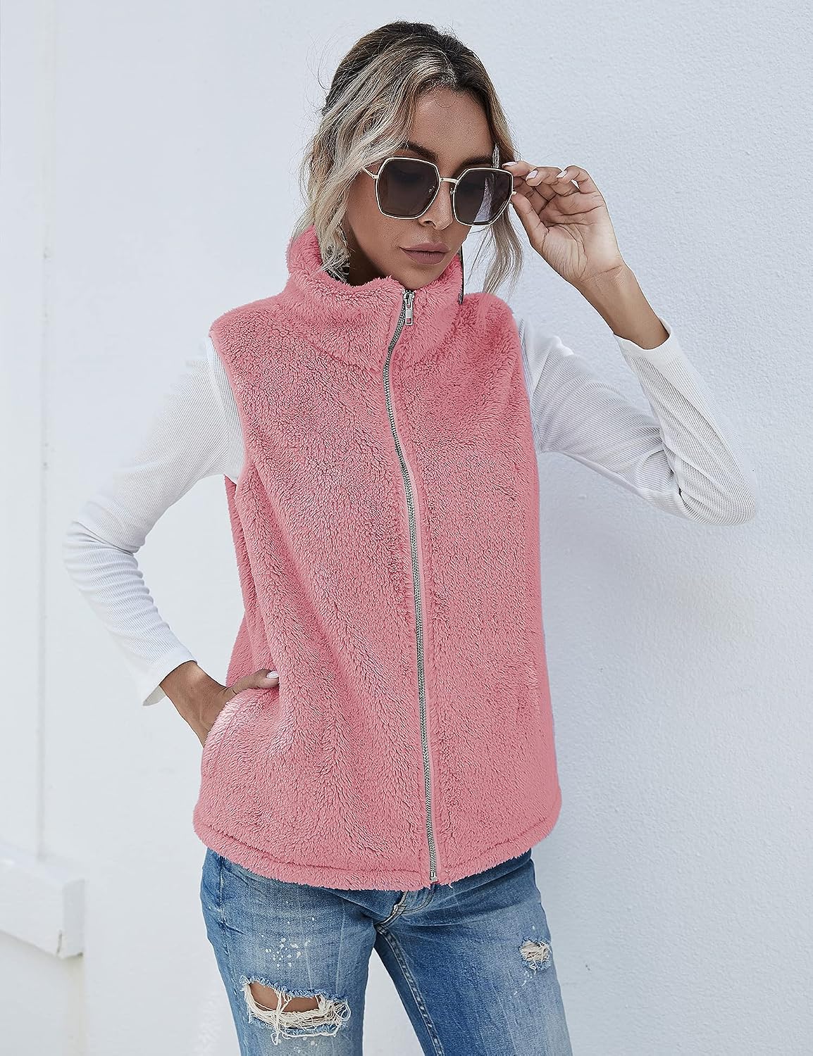 Detalle 2 de Rapbin Teddy Fleece Weste Damen für Herbst