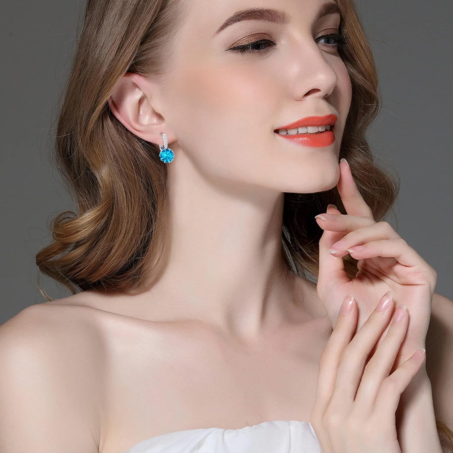 Detalle 2 de VONSSY Gemstone Drop Dangle Earrings 18k plated