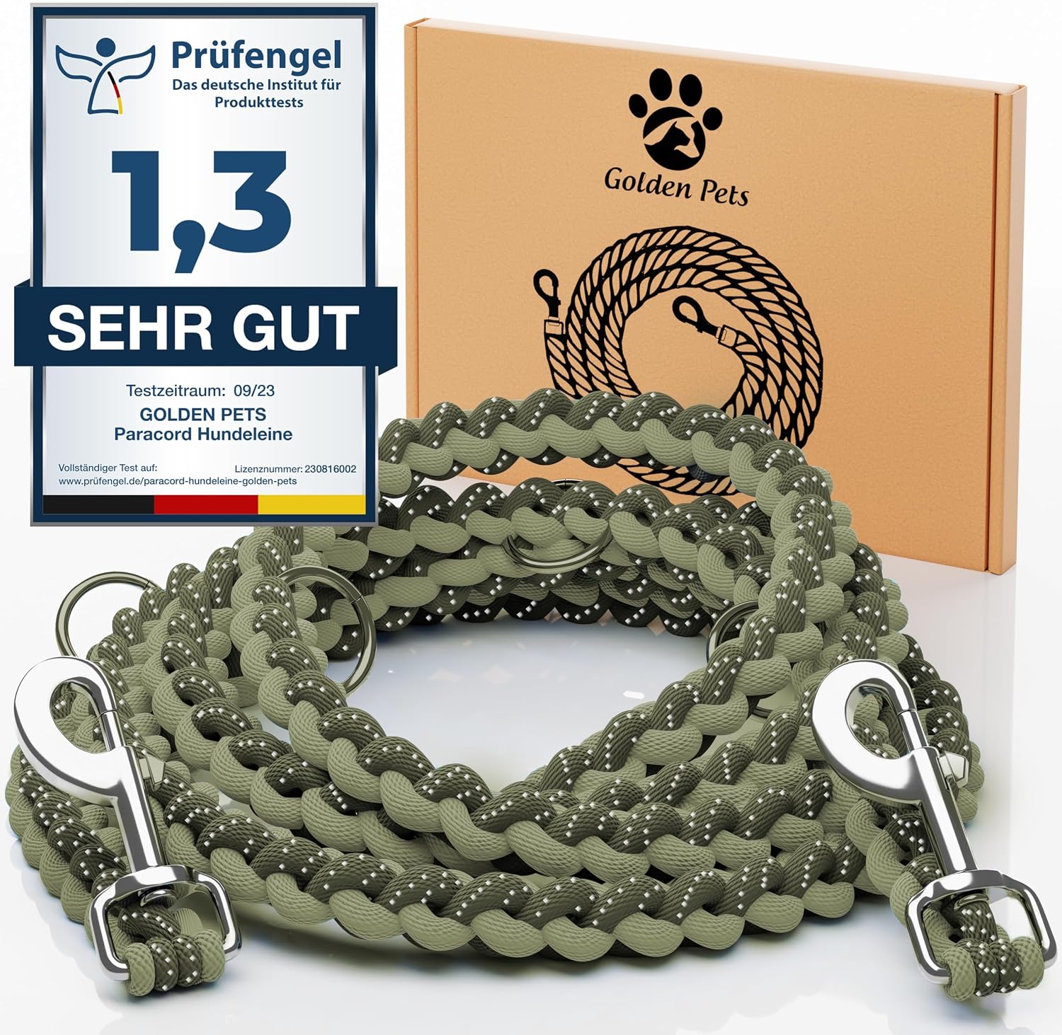 Detalle de Testnote: Sehr gut - Hundeleine reflektierend I 2m, verstellbar, wetterfest & reißfest bis 250 kg | Paracord Führleine, Umhängeleine