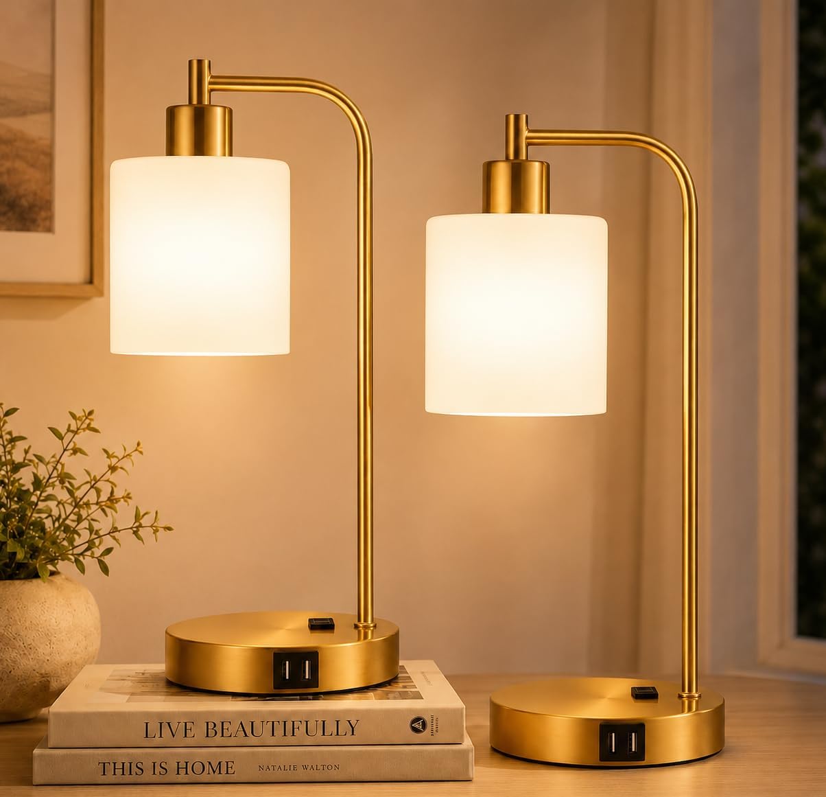 Detalle de Touch-Control Table Lamps with Opal Glass Shades