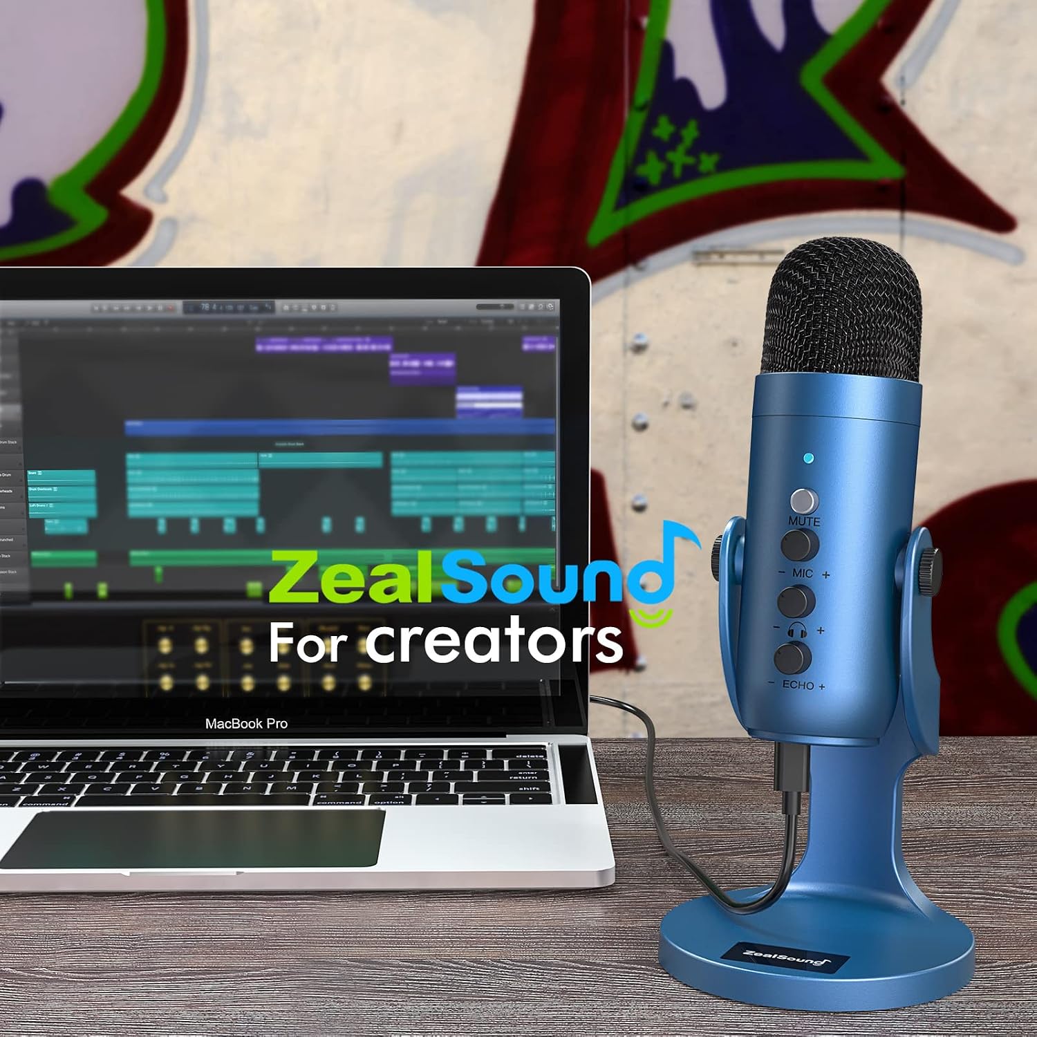 Thumbnail 6 de ZealSound K66 USB Kondensator Mikrofon – Blau, Plug & Play, Rauschunterdrückung, Gain & Echo