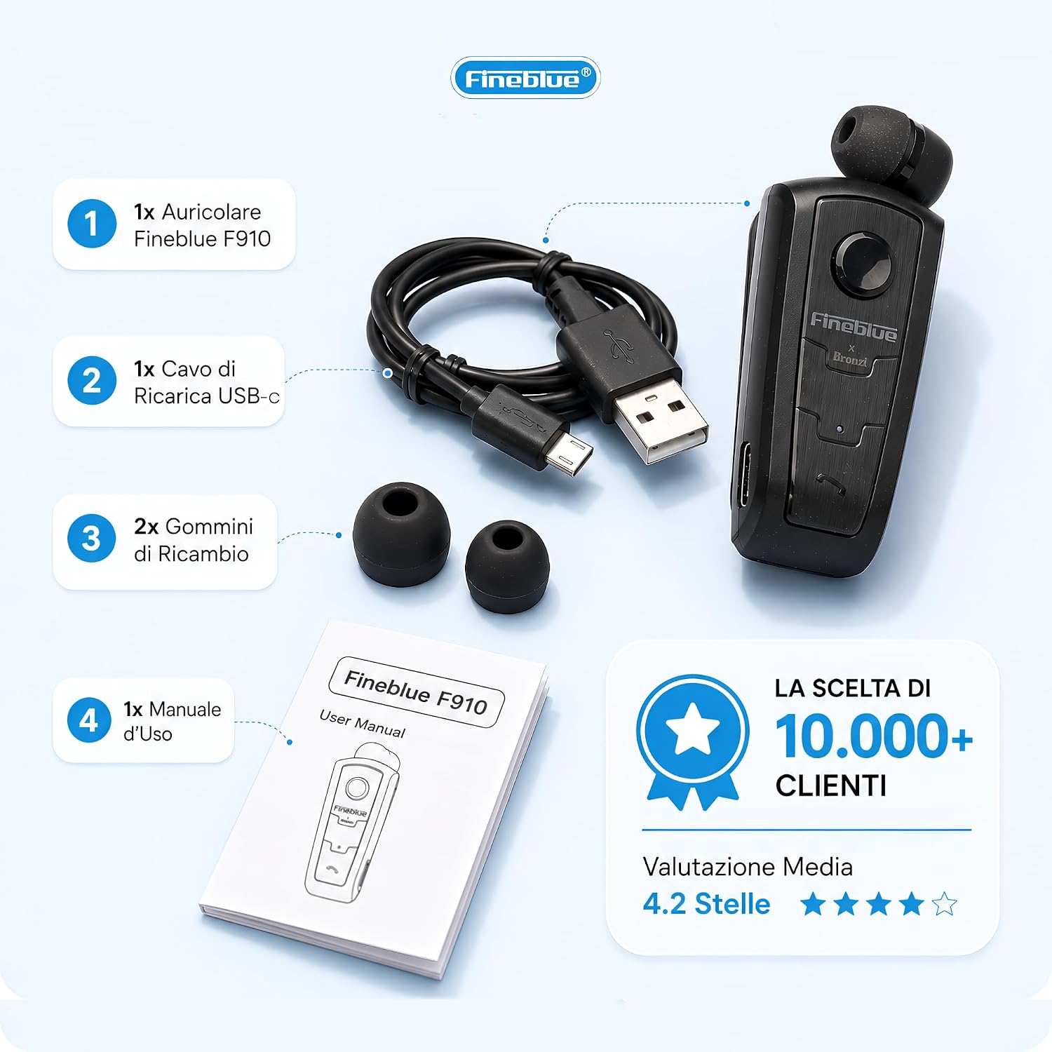 Thumbnail 6 de Fineblue F910 auricolari Bluetooth in ear con clip