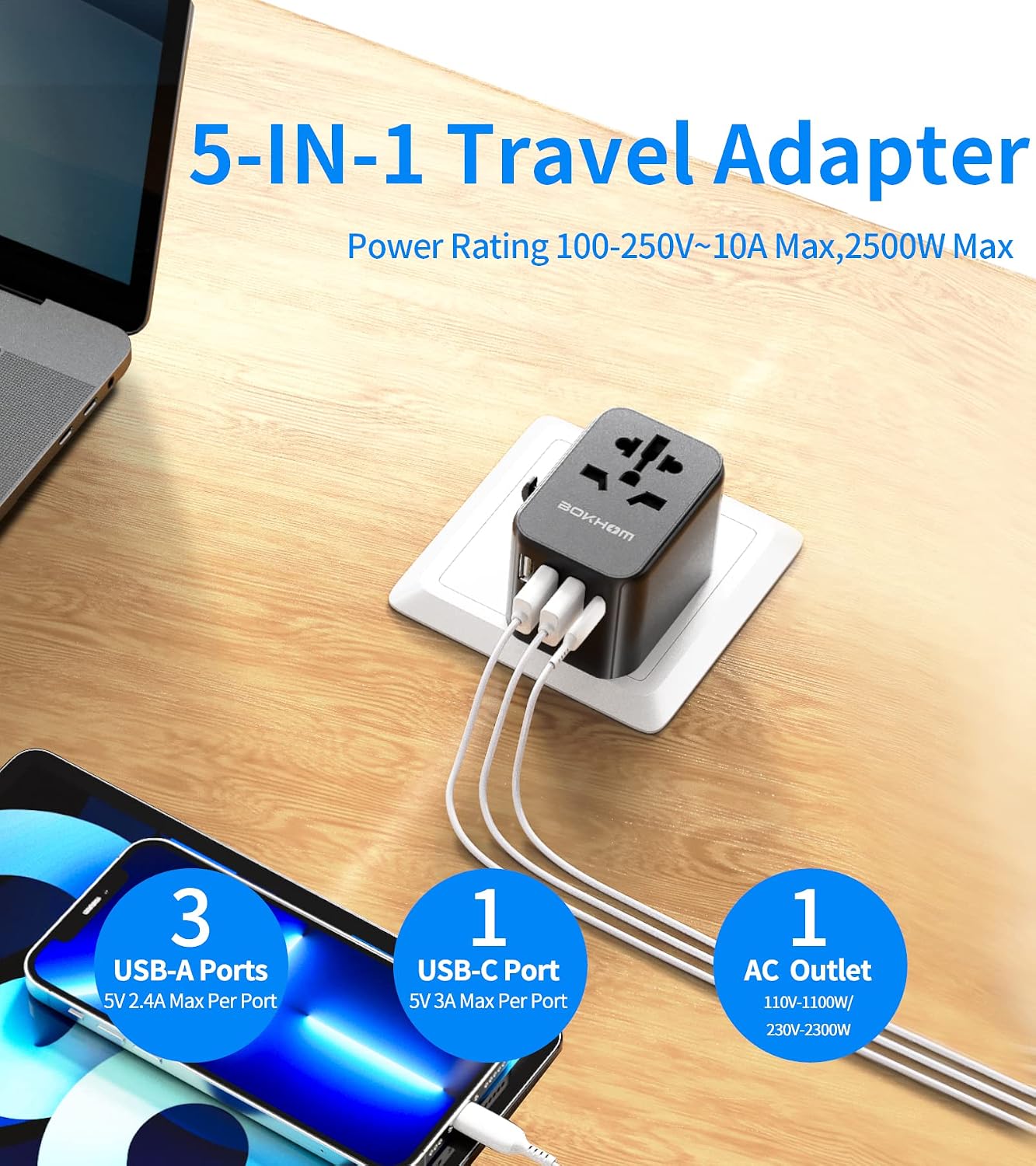 Detalle 2 de Worldwide Travel Adapter USB C with Dual 10A Fuses