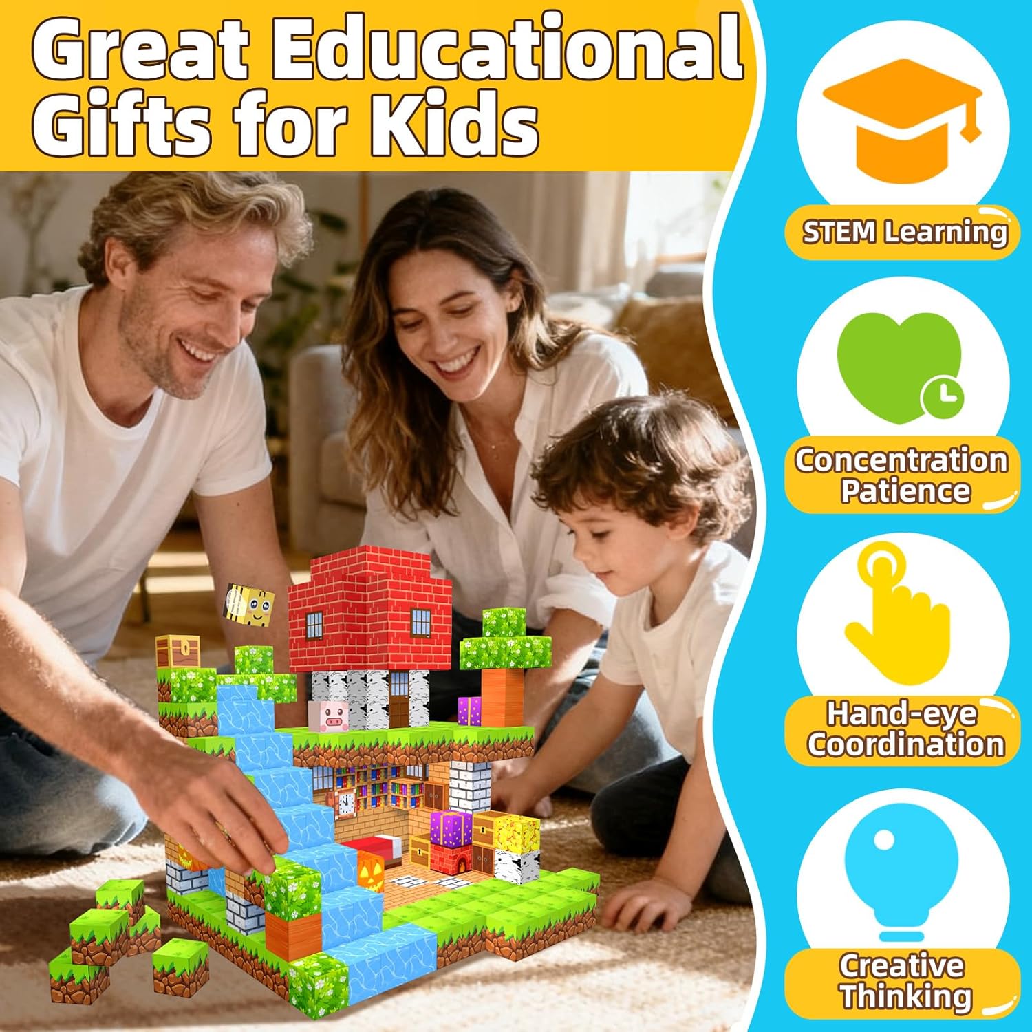 Thumbnail 5 de EchoPlan 200PCS Magnetic Blocks (1-inch) STEM magnetic cube building set for kids ages 3+