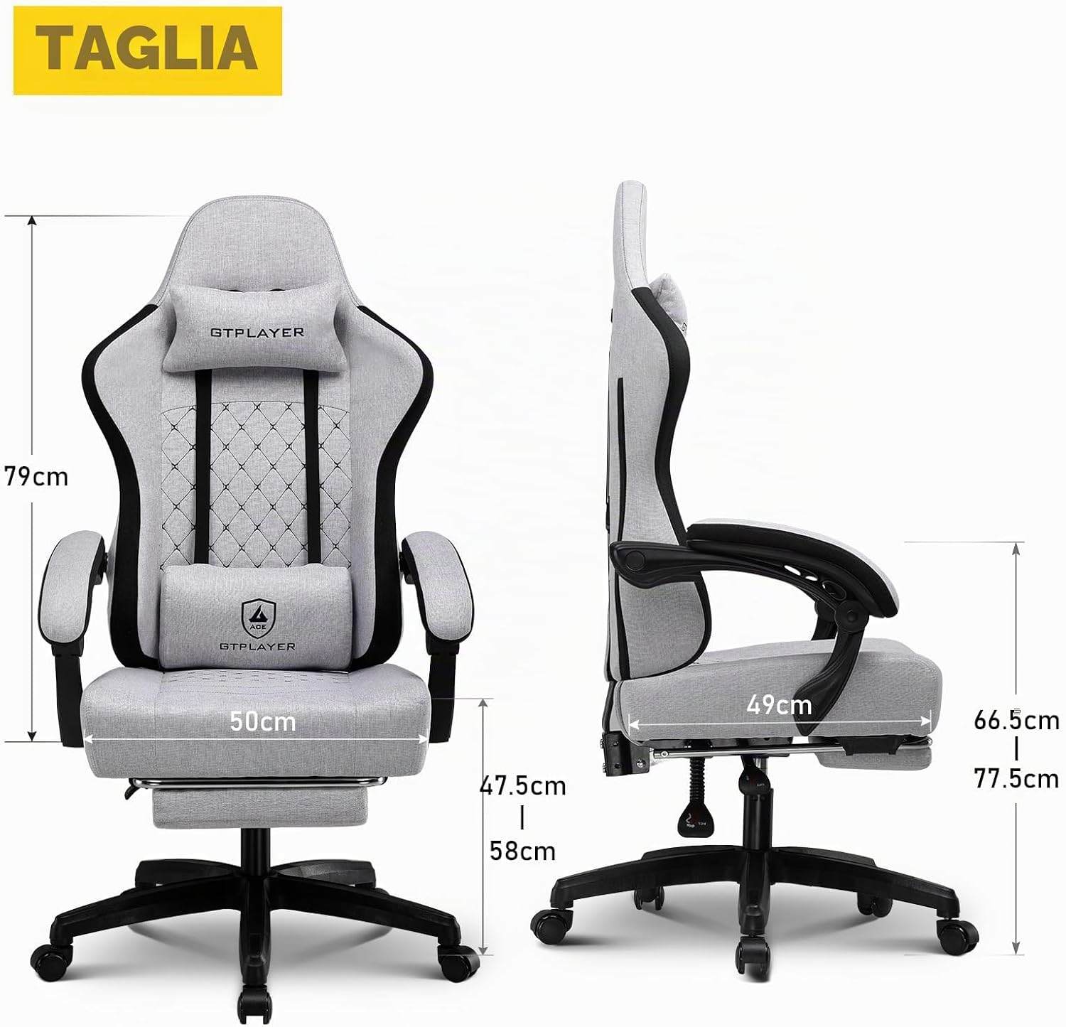 Detalle 2 de GTPLAYER Sedia da gaming ergonómica con cuscino a molle insacchettate, braccioli e poggiapiedi articolati – supporto lombare FG