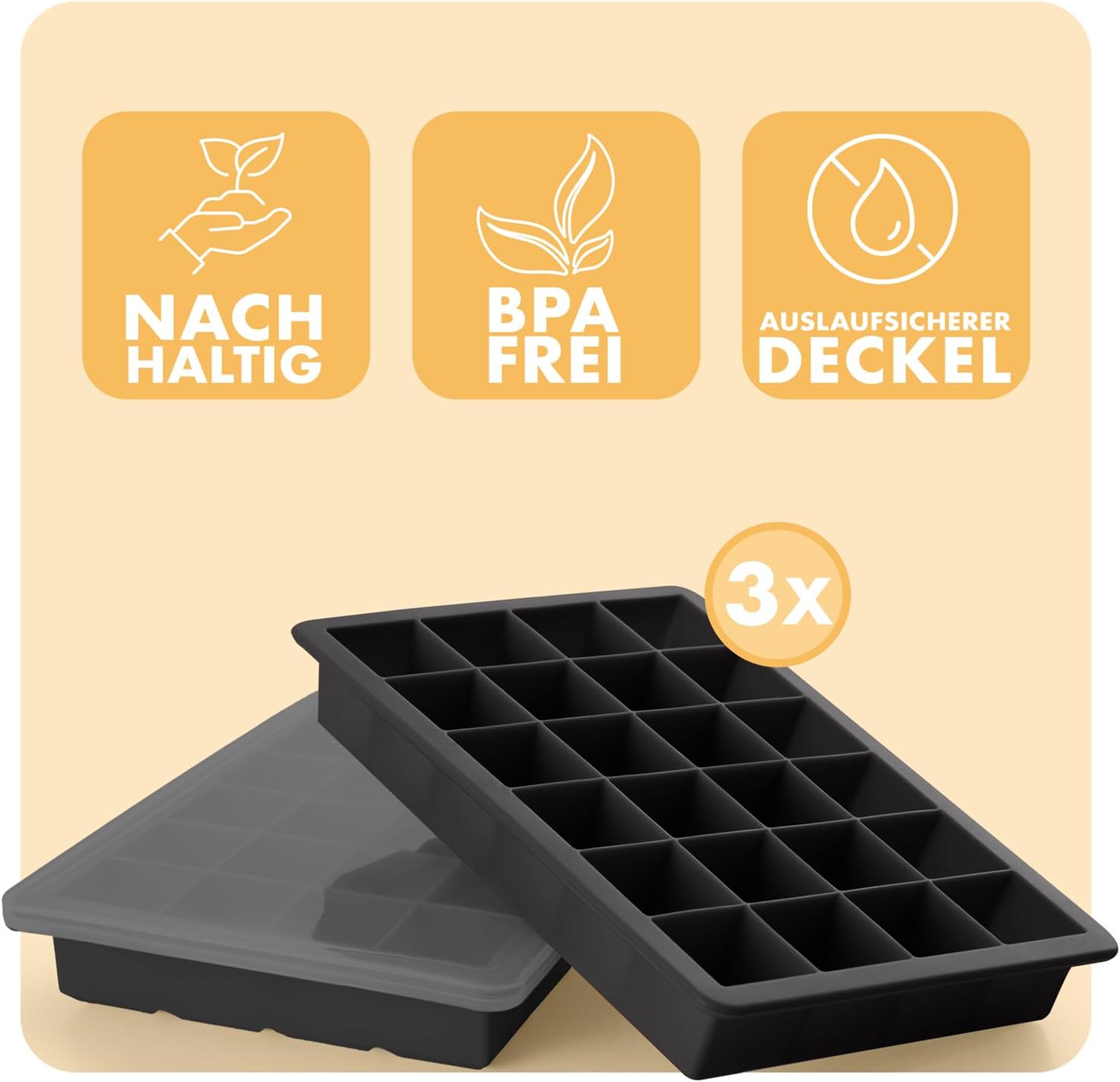 Thumbnail 1 de Blumtal Eiswürfelformen Silikon 3er Set – 24er Eiswürfelform mit Deckel, BPA-frei, lebensmittelecht, Schwarz