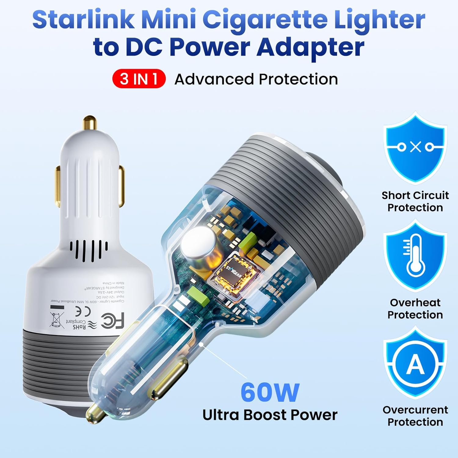 Thumbnail 3 de STARGEAR Starlink Mini 60W 12V–24V Car Adapter 🔌
