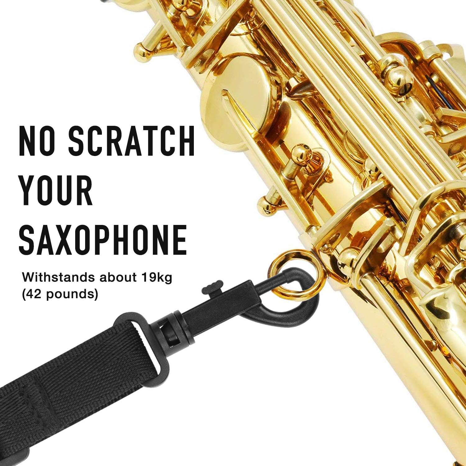 Detalle de Focusound Upgraded Length Tenor Saxophone Neck Strap – Padded Leather, 17"–22.8