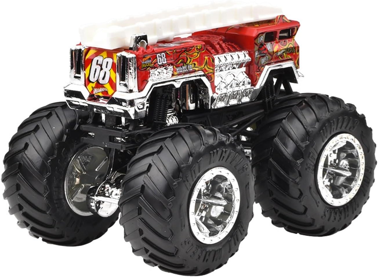 Detalle de ホットウィール JGR04 モンスタートラック ファイブ・アラーム 1:64 レッド、クラッシュ用ミニカー付き