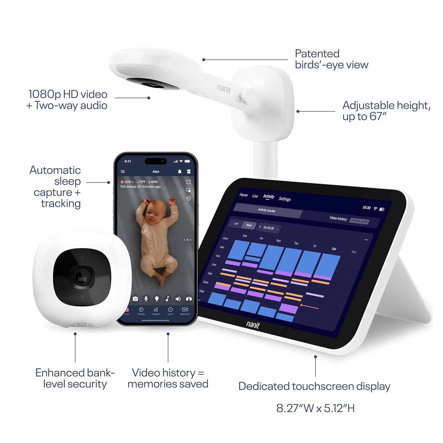 Thumbnail 1 de Nanit Smart Baby Monitor with Wall Mount and 8-Inch Home Display
