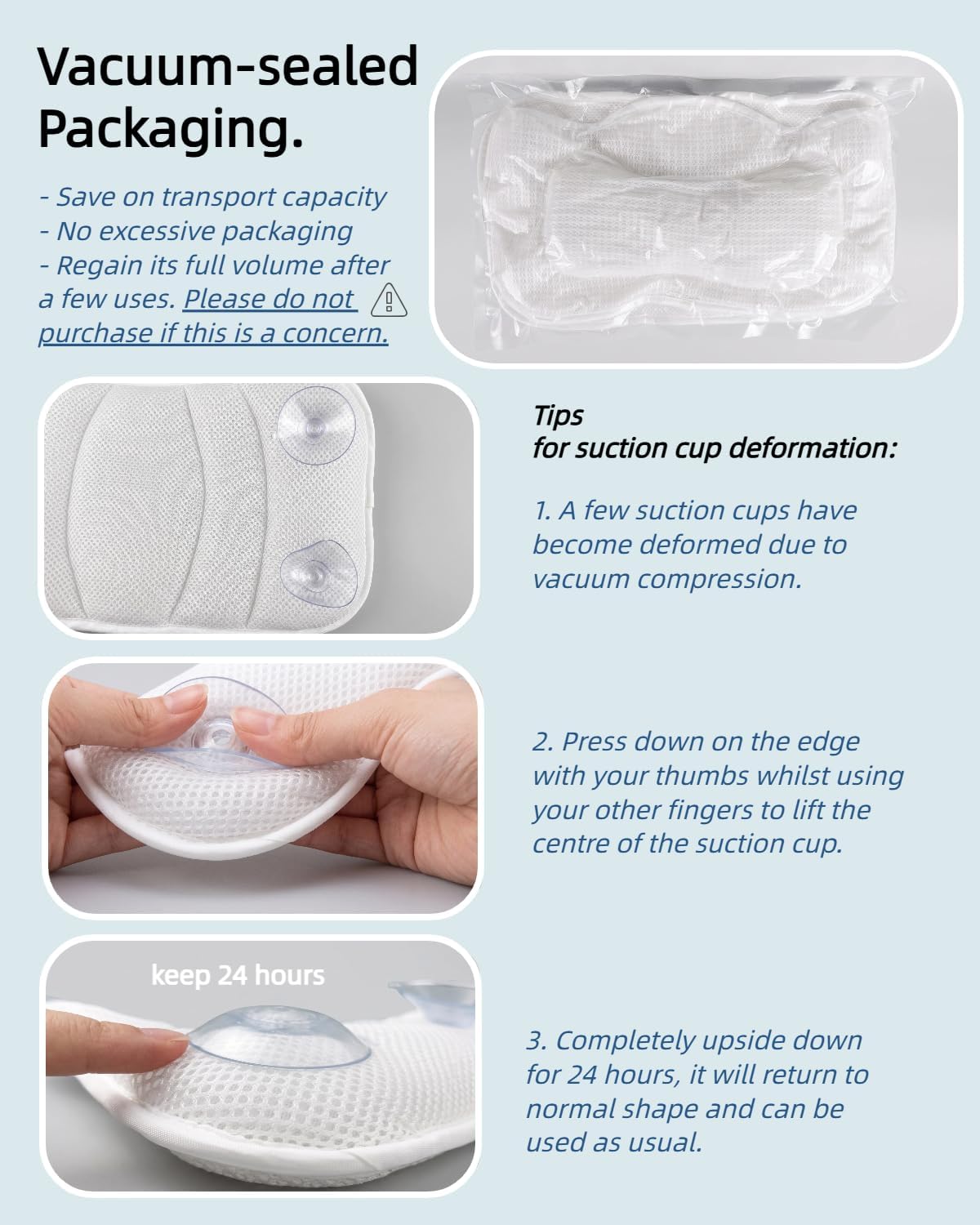 Thumbnail 5 de KEIY Bath Pillows set (2-piece) with 4D air mesh and 8 suction cups – white
