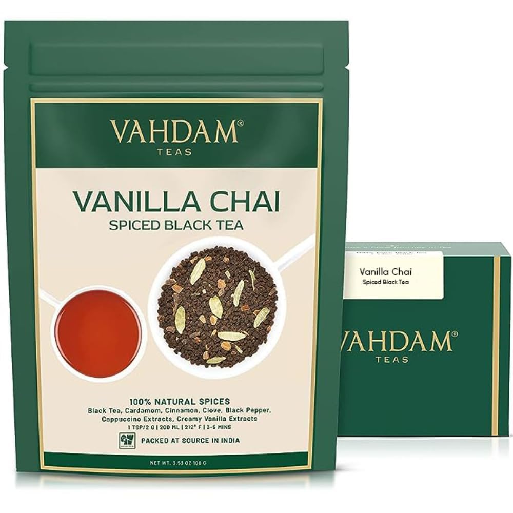 Detalle de VAHDAM Vanilla Chai Spiced Black Tea (100 g) – Masala-Chai mit Vanille, Gewürzen & losem Blatttee