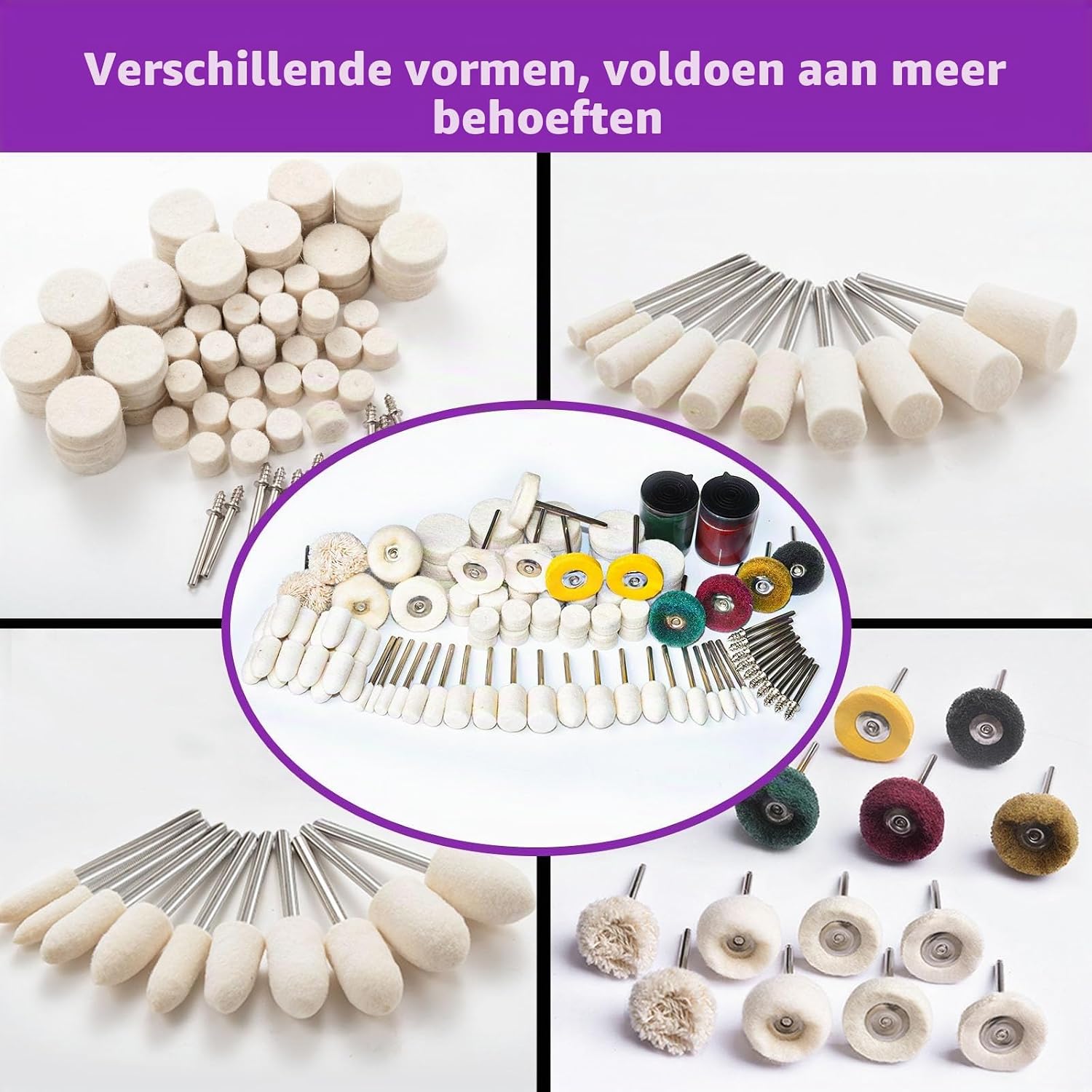 Thumbnail 1 de YURINWOO Buffing Wheels-114PCS polijstset met wolvilt, 3 mm schacht en polijstpasta
