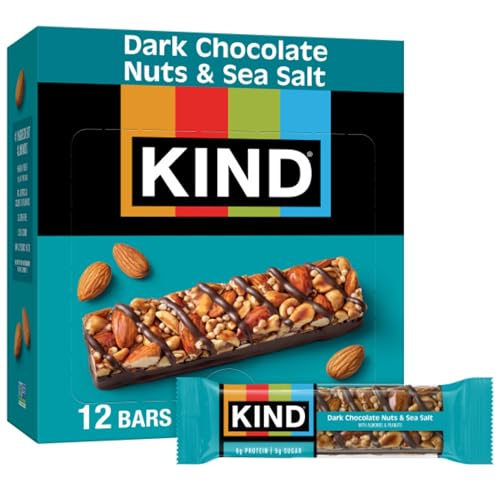 Detalle de KIND Healthy Snacks Bars, Dark Chocolate Nuts & Sea Salt – Gluten Free, Low Sugar, High Fiber, 6g Protein (12 Count)