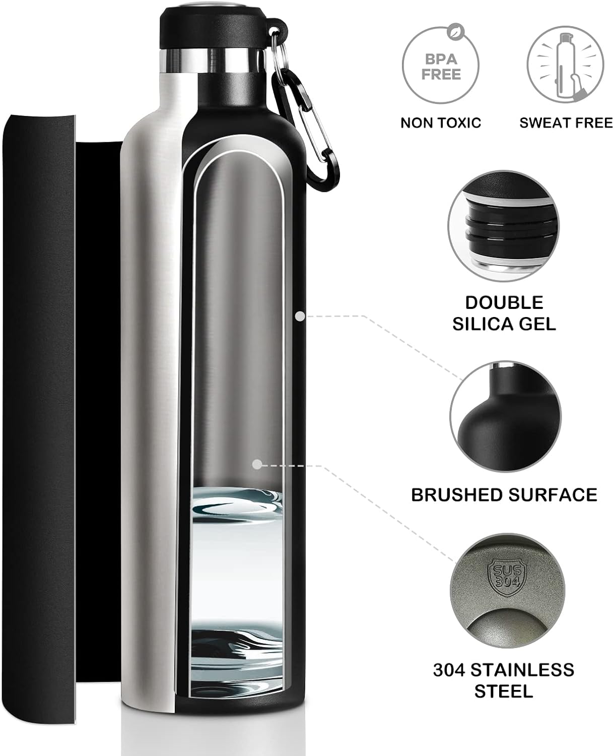 Detalle 2 de FEIJIAN Stainless Steel Water Bottle 750ml/1000ml – Vacuum Insulated, Leak-Proof & BPA Free