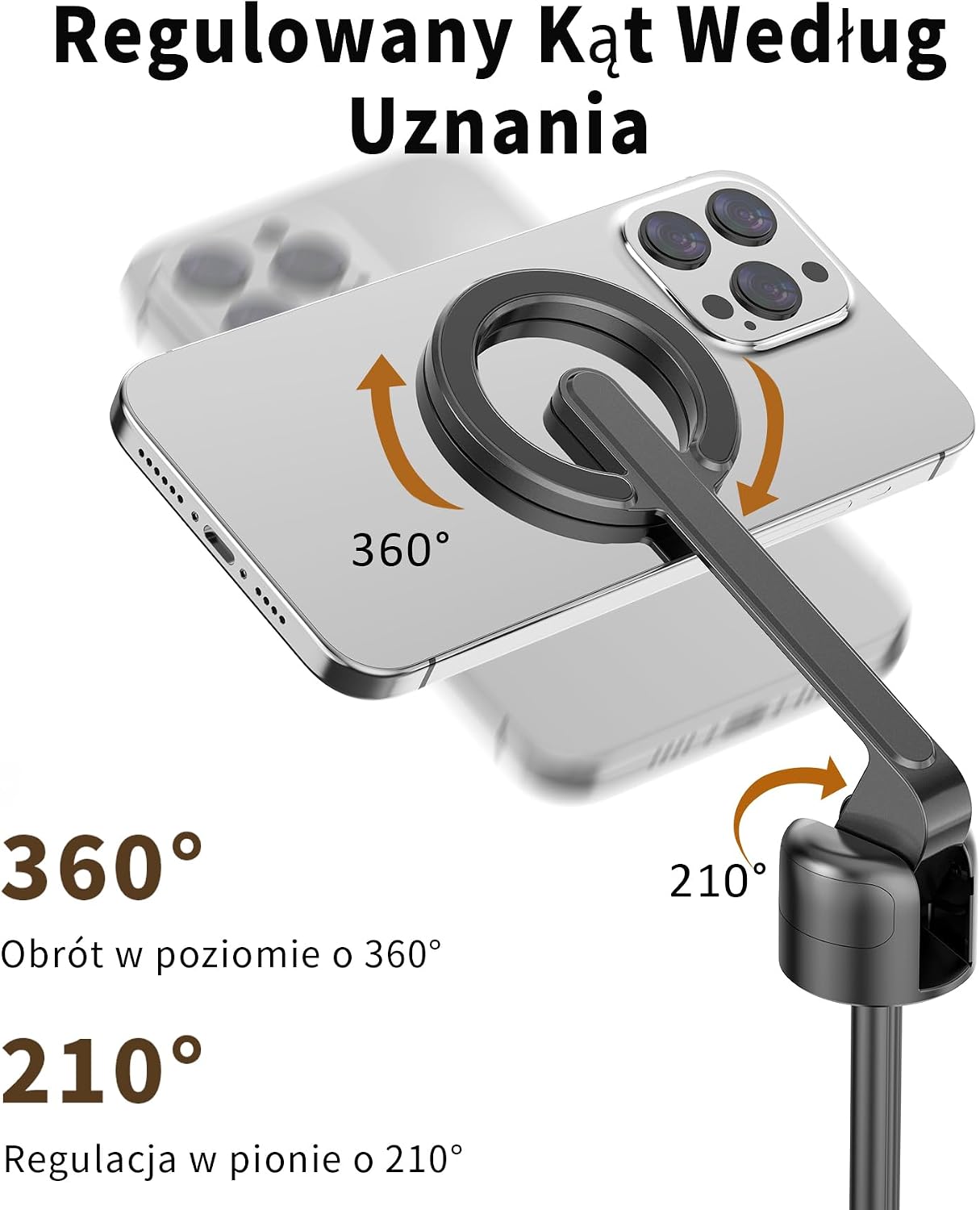 Detalle de TONEOF Oth-AB202max – magnetyczny statyw do telefonu, 173 cm, pilot i obrót 360°