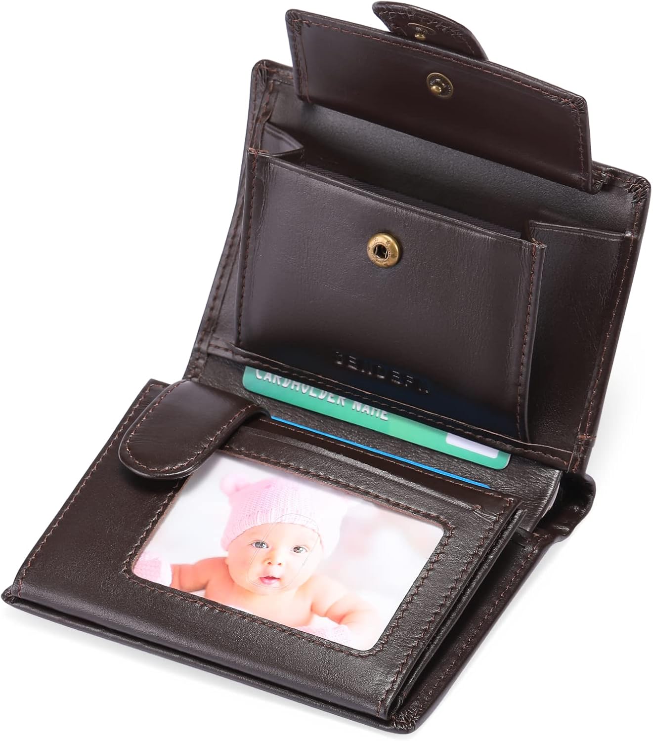 Detalle 2 de SENDEFN Herren-Geldbörse groß, Trifold, echtes Leder, RFID-Blockierung, 18 Kartenfächer