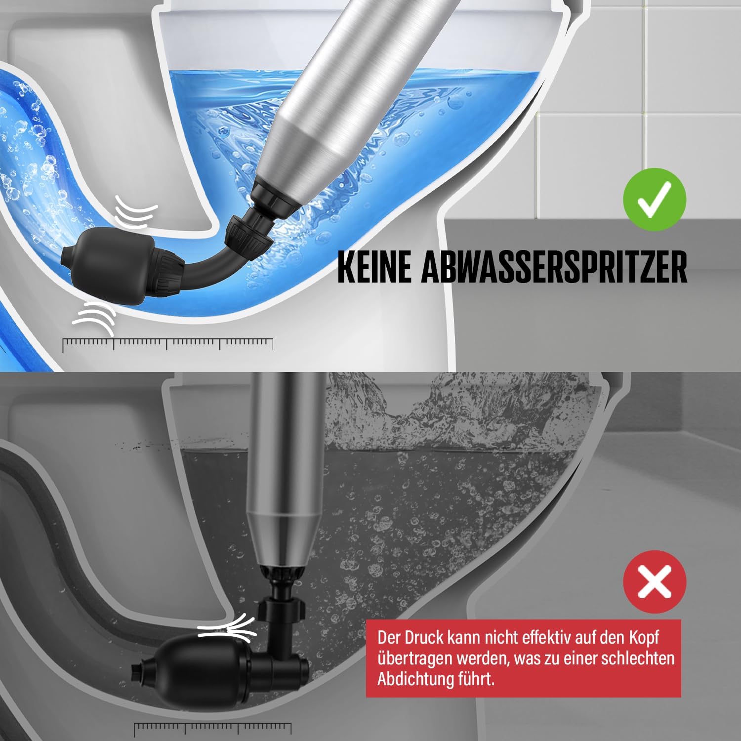 Detalle de POPULO Elektrischer Abflussreiniger (Pömpel/WC-Saugglocke) mit integrierter Luftpumpe
