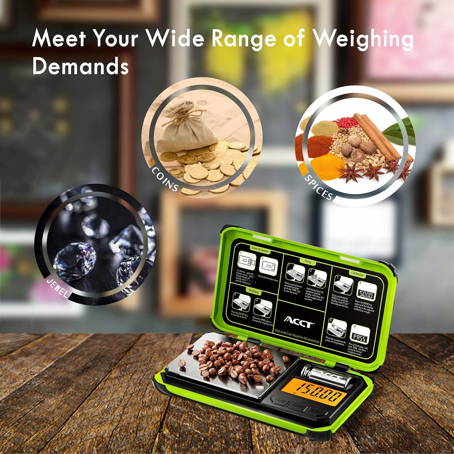 Detalle de ACCT Präzisions-Taschenwaage (200 g x 0,01 g) für Schmuck, Gewürze & Münzen mit LCD