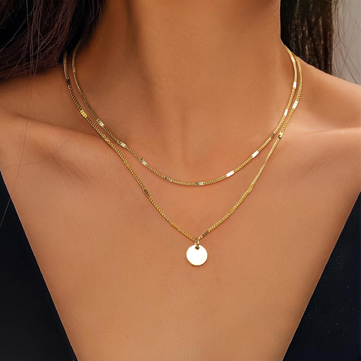 Detalle de LOLIAS 3er-Set Halsketten Damen (Gold, Roségold, Silber) mit Anhänger & Choker für Layering