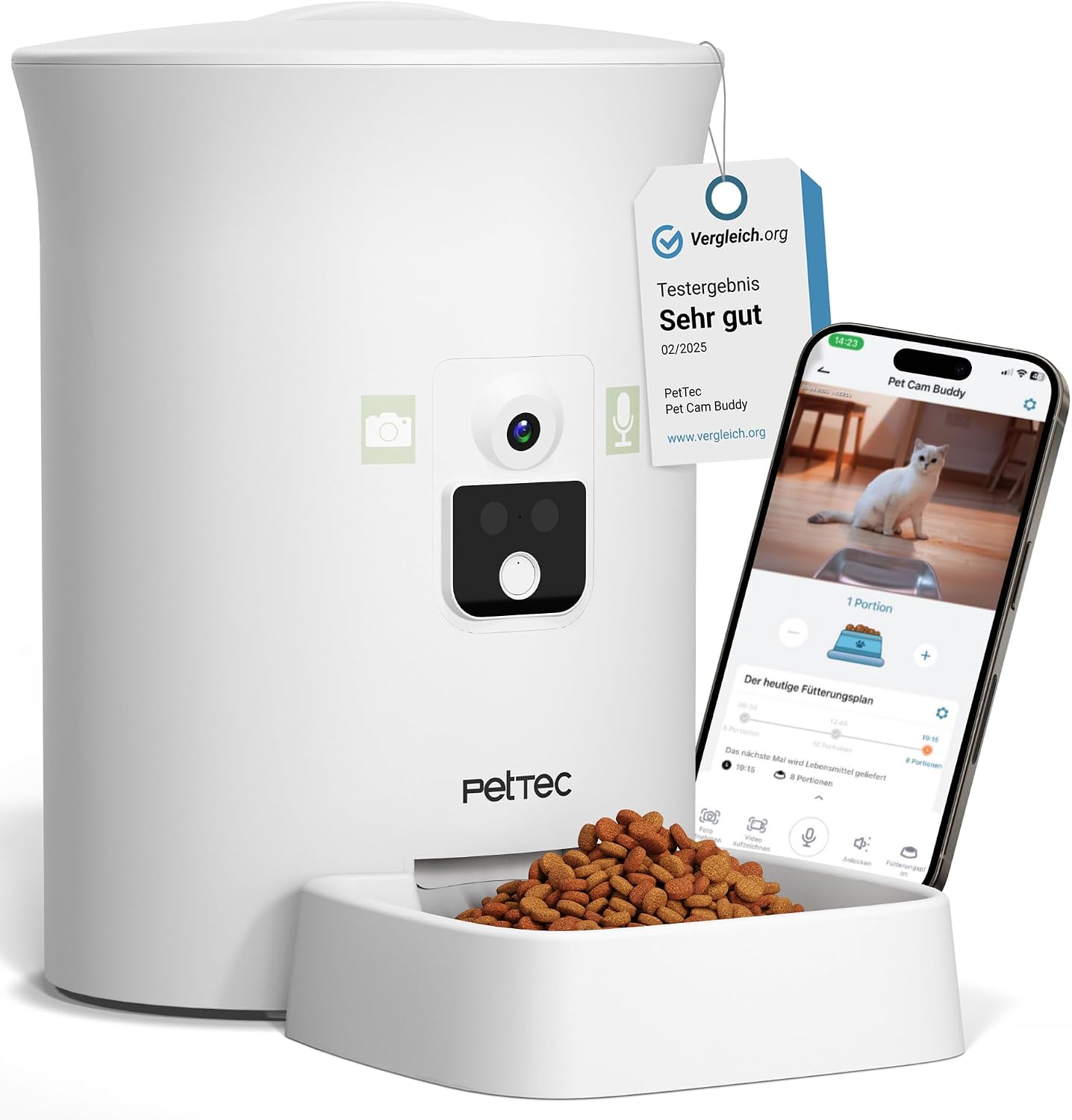 Detalle de PetTec – Pet Cam Buddy Futterautomat 8L mit WLAN und App-Steuerung