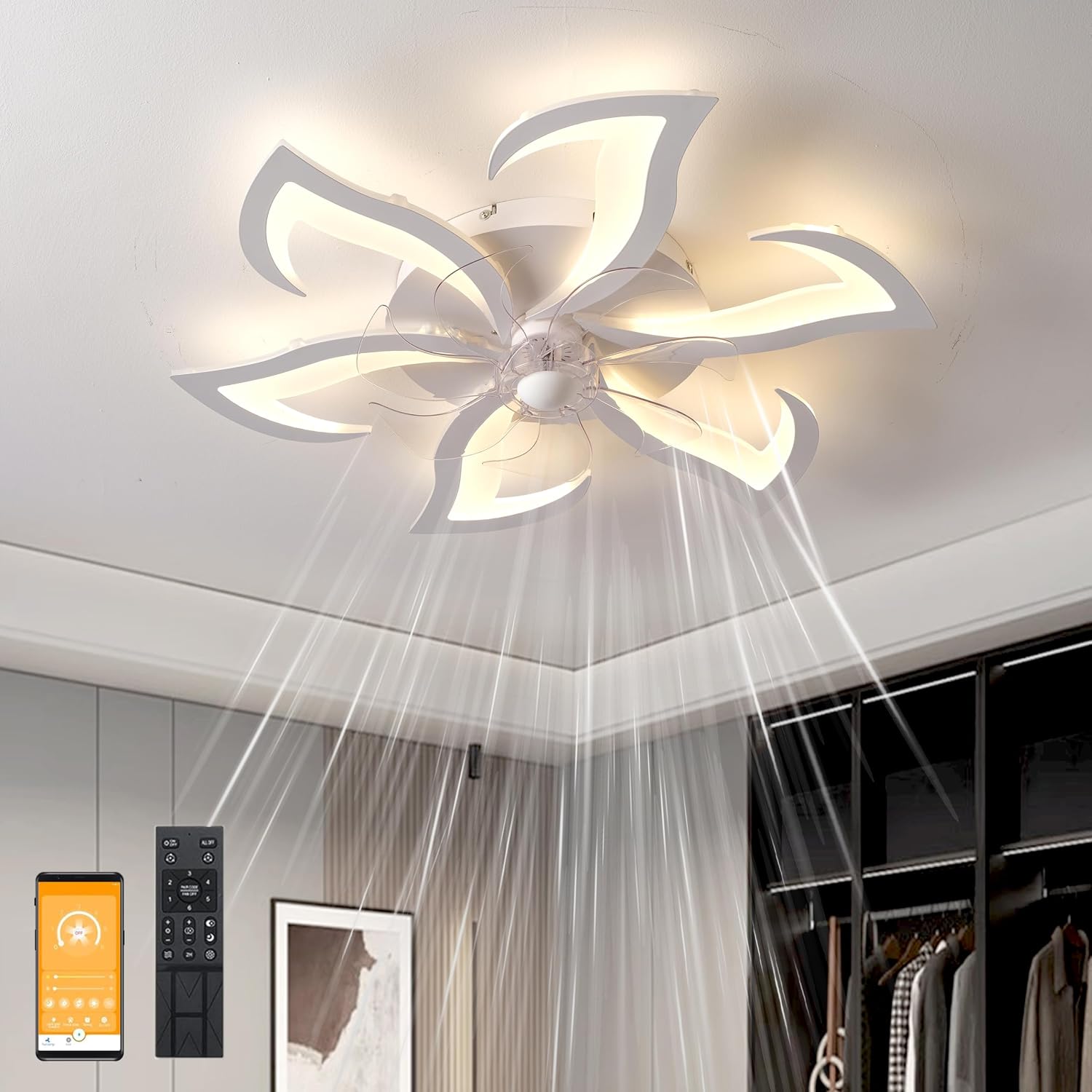 Detalle de MYYCX Ventilatore da Soffitto con Luce e Telecomando, Dimmerabile LED Plafoniere – 70 cm