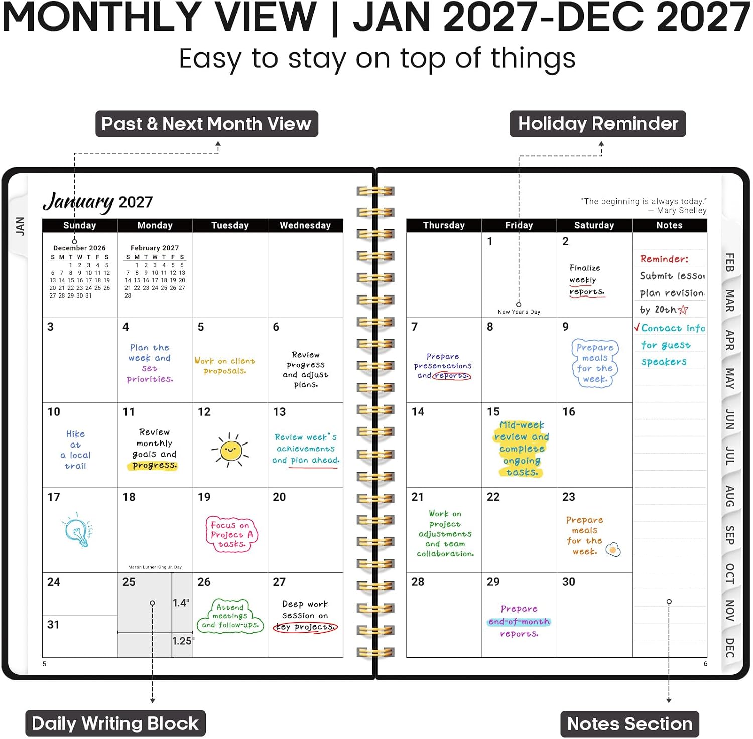 Detalle 2 de JEJEGO J003-2627-A5-C 2027 Planner, A5 Weekly & Monthly Hardcover