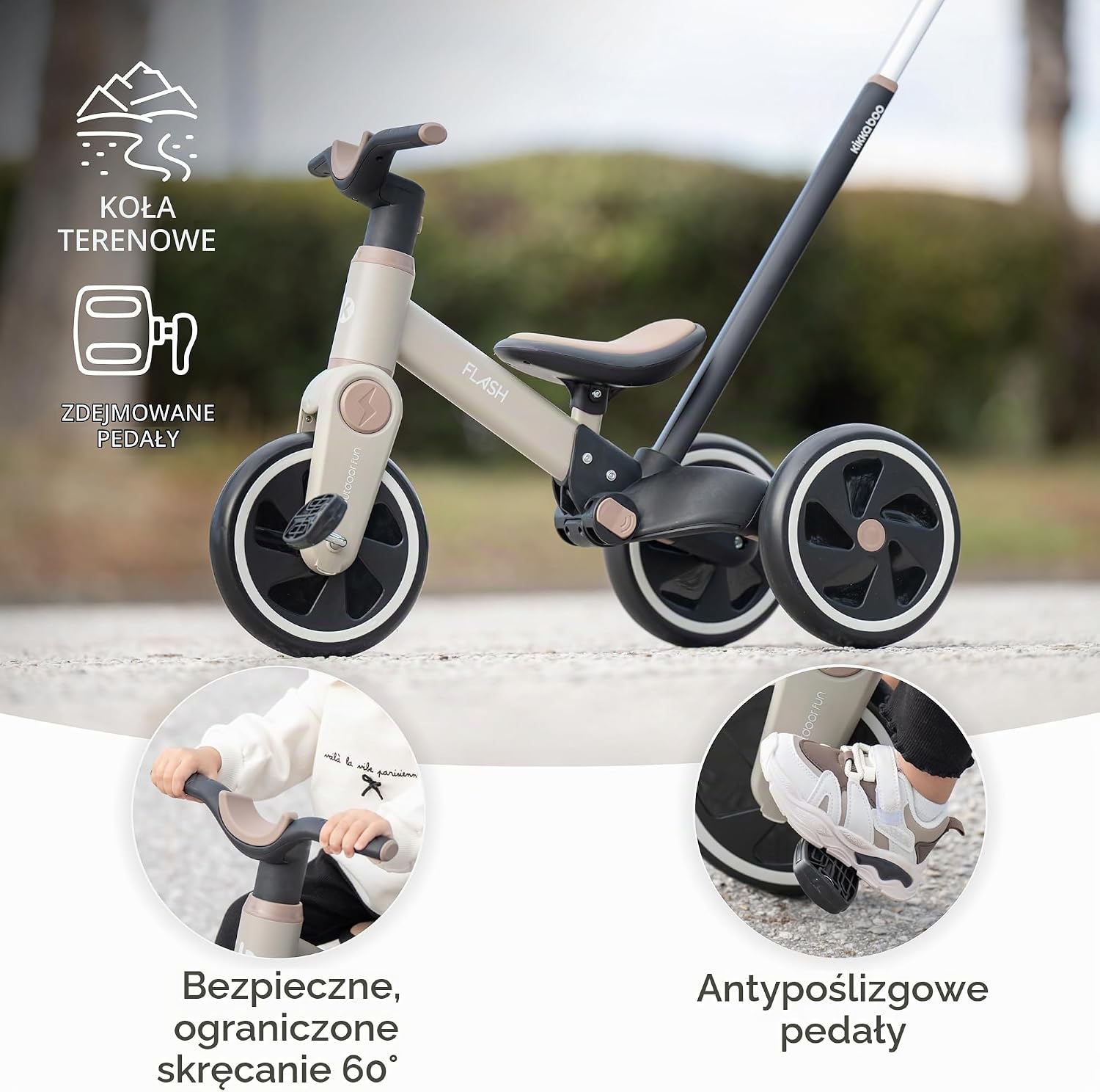 Detalle de KikkaBoo FLASH – trójkołowy rowerek 5 w 1 z rączką i kołami EVA