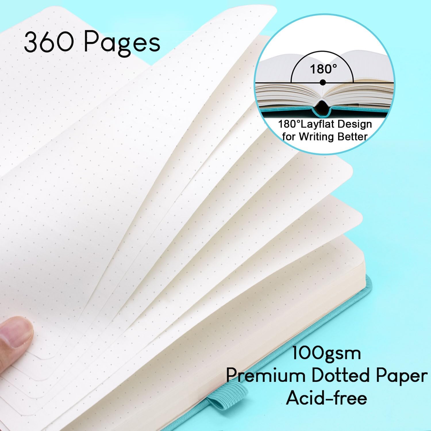Detalle de STATIONERY ISLAND Bullet Dotted Journal A5 – thick 100gsm notebook with pen holder, inner pocket & 2 bookmarks
