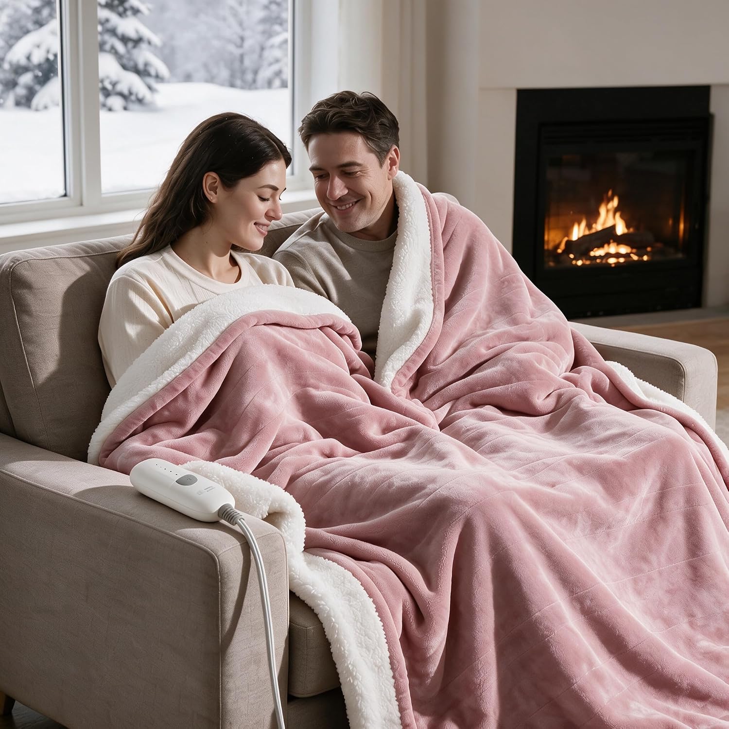 Detalle 1 de Molatink MDV-HTTHROW Heated Throw, 50" x 60", Reversible Flannel and Sherpa