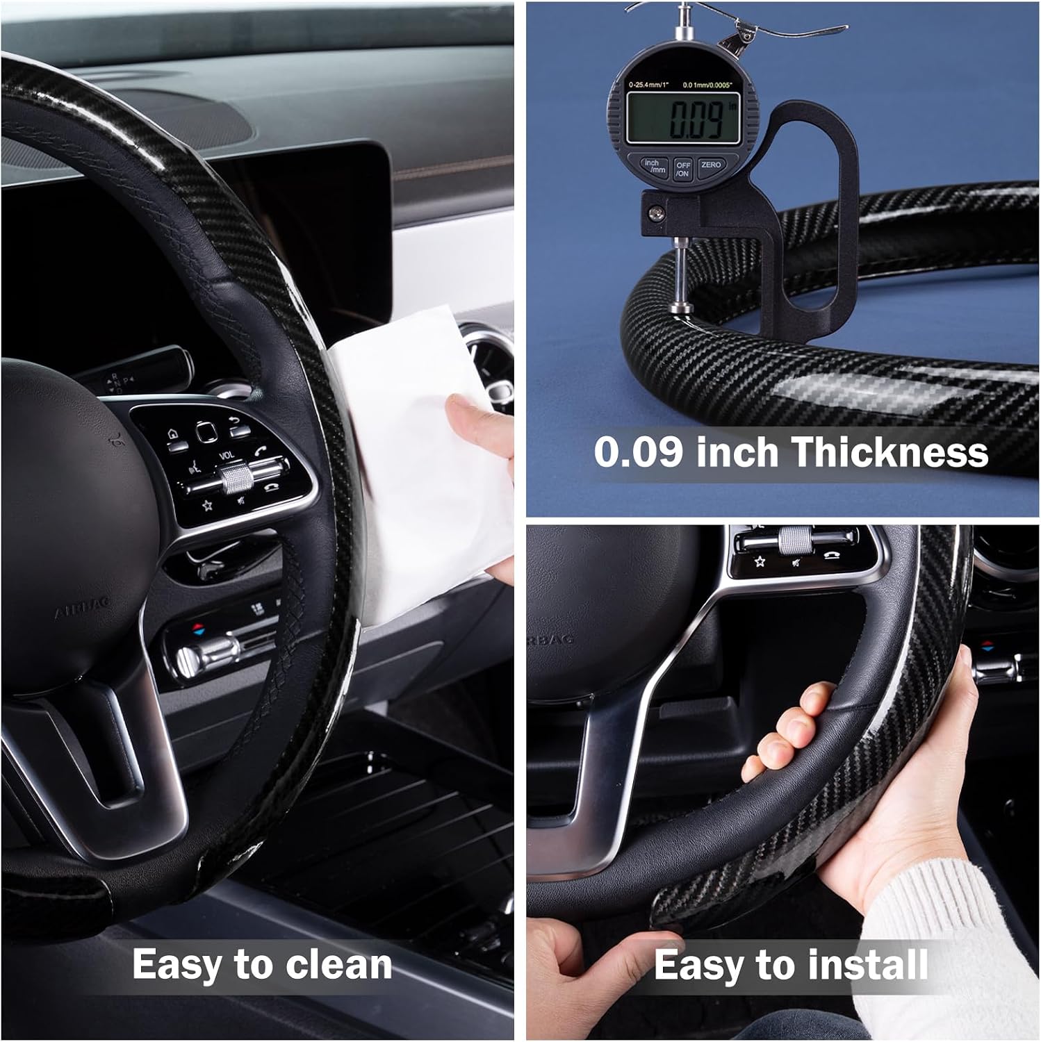 Detalle de Aotoyou Thin Clip-On Steering Wheel Cover, 14.5–16-Inch