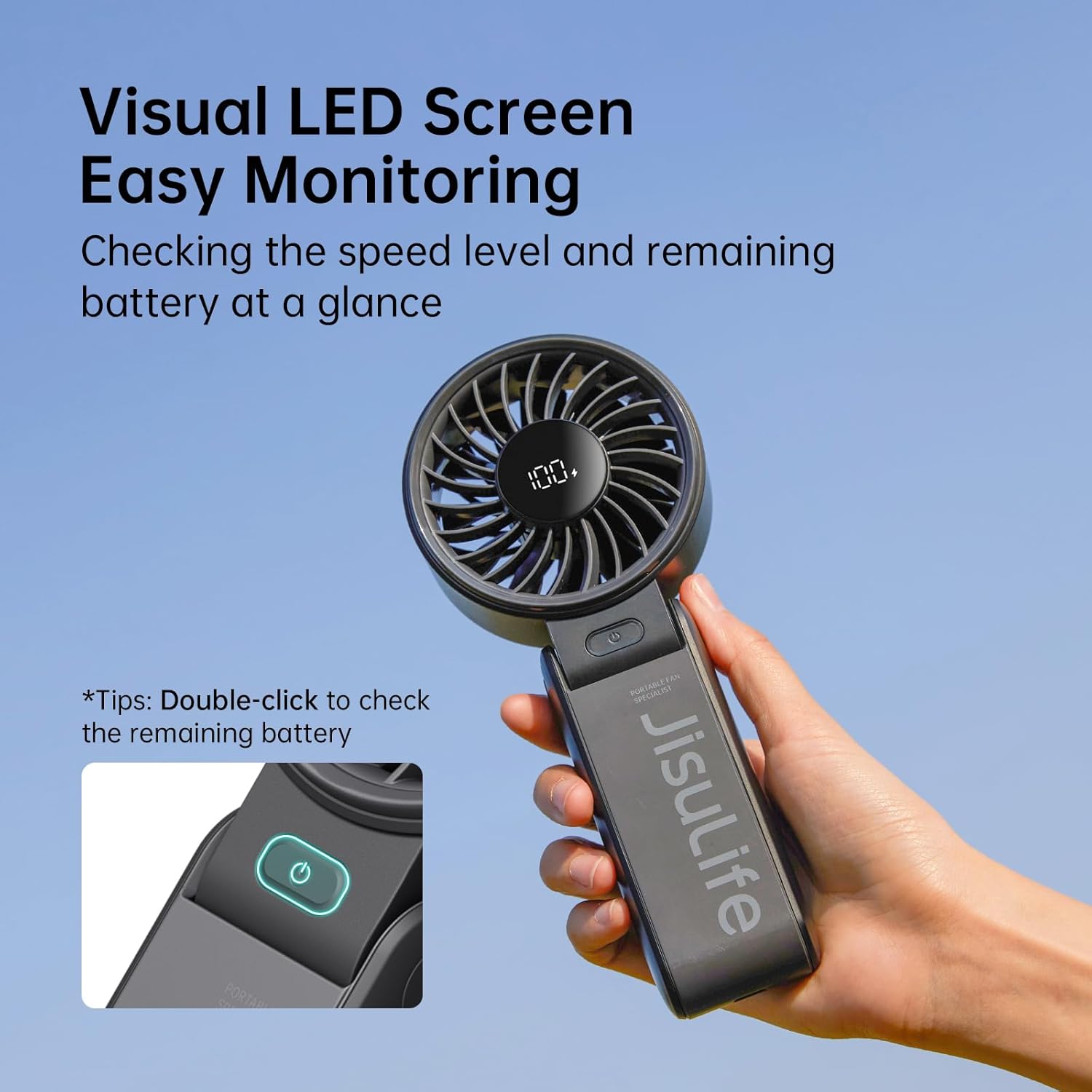 Thumbnail 5 de JISULIFE Handheld Fan – 3-in-1 Portable Fan with 12-Blade High-Power Motor and 5000mAh Battery