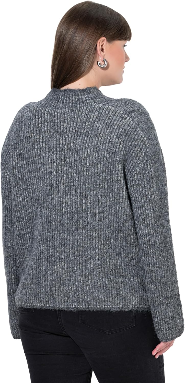 Detalle de Ulla Popken Femme Grandes Tailles Pull col montant à Rayures – Maille douce et coupe fluide