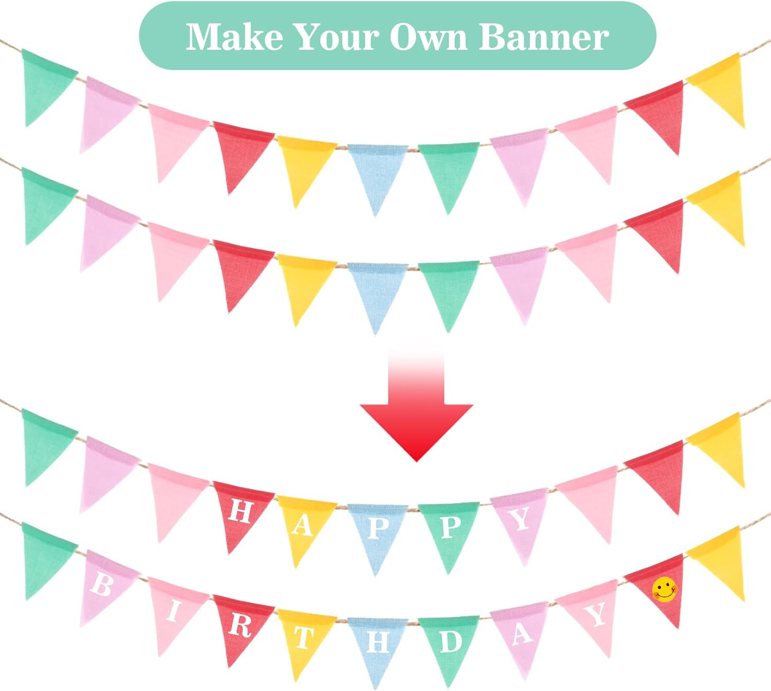 Thumbnail 2 de G2PLUS 6 m Wimpelkette Outdoor Pastell (24 Wimpel) – wetterfest für Garten, Balkon & Party-Deko