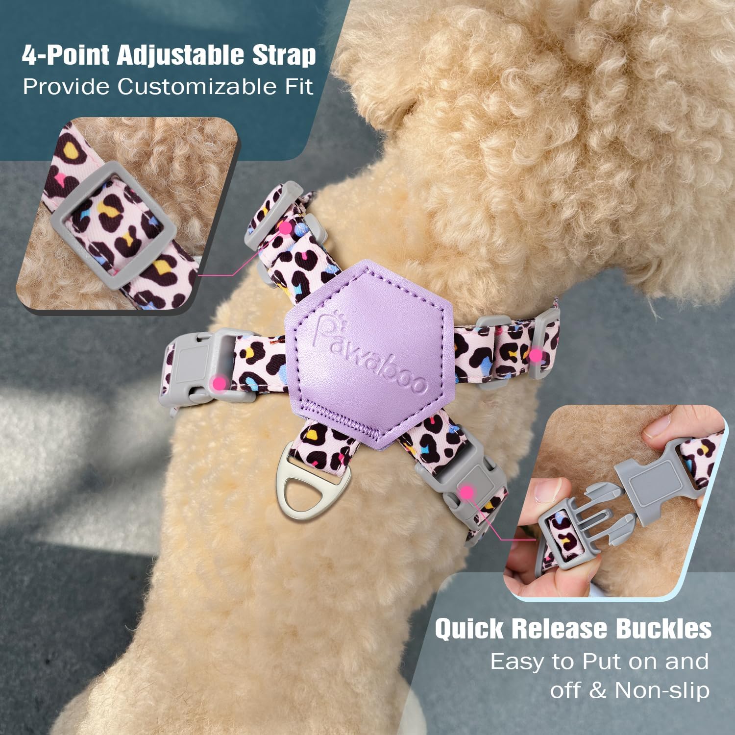 Thumbnail 3 de Pawaboo Set Imbracatura e Guinzaglio per Cani Piccoli - Modell X Leopardato Rosa, taglie S/M/L