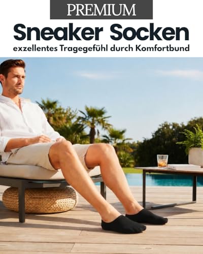 Detalle 2 de Sockenkauf24 10 Paar Sneaker Socken Herren & Damen, Baumwolle, Komfortbund ohne Naht – Schwarz, 39–42
