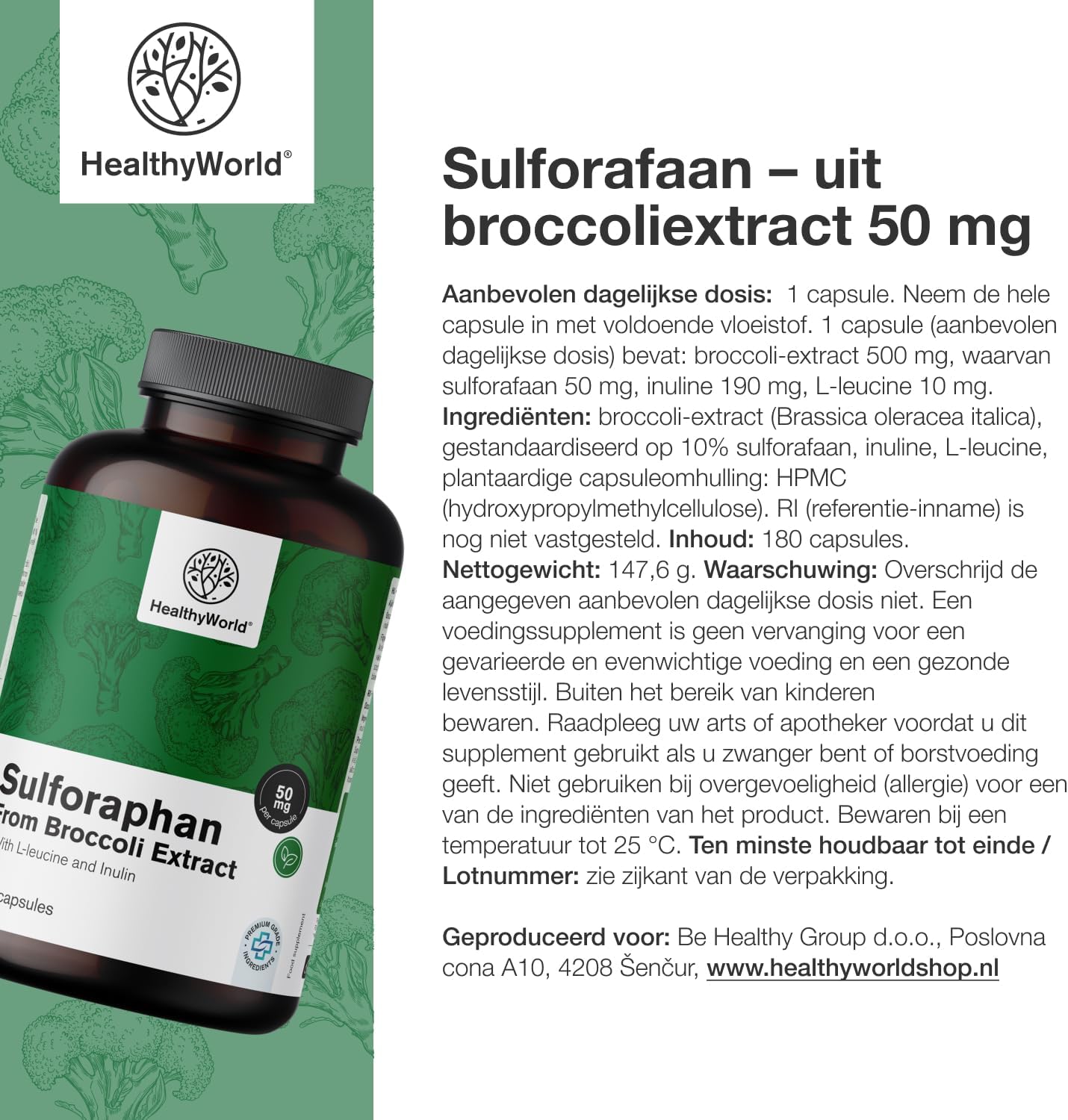 Thumbnail 6 de HealthyWorld Sulforafaan 50 mg capsules, 500 mg broccoliextract, 180 stuks