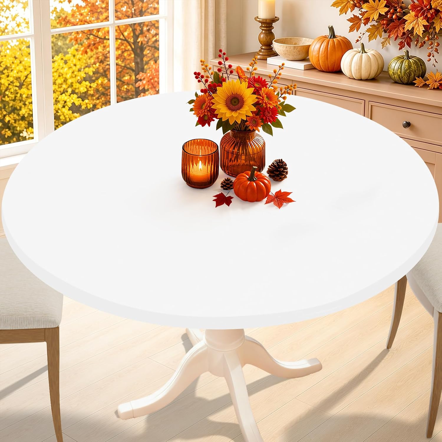 Detalle de Smiry Round Stretch Tablecloth for 45–56-Inch Tables