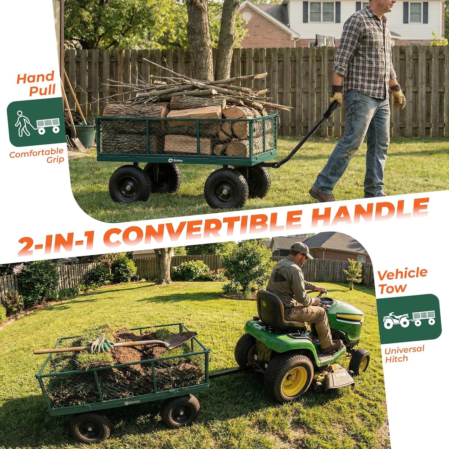 Detalle 2 de Sekey GW17 Steel Garden Cart with 7.7 Cu. Ft. Bed, Removable Sides