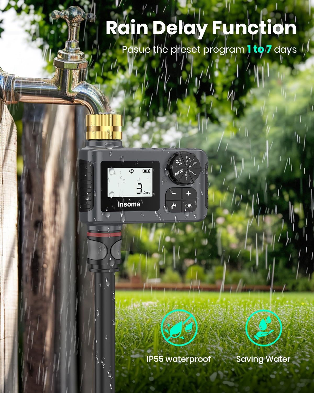 Thumbnail 4 de Insoma Sprinkler Timer with Brass Swivel, Rain Delay and 1 Outlet