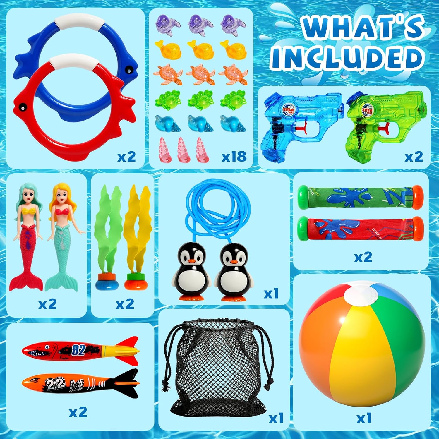 Detalle de Diving Pool Toys for Kids — 32-Piece Water Toy Set for Summer Fun