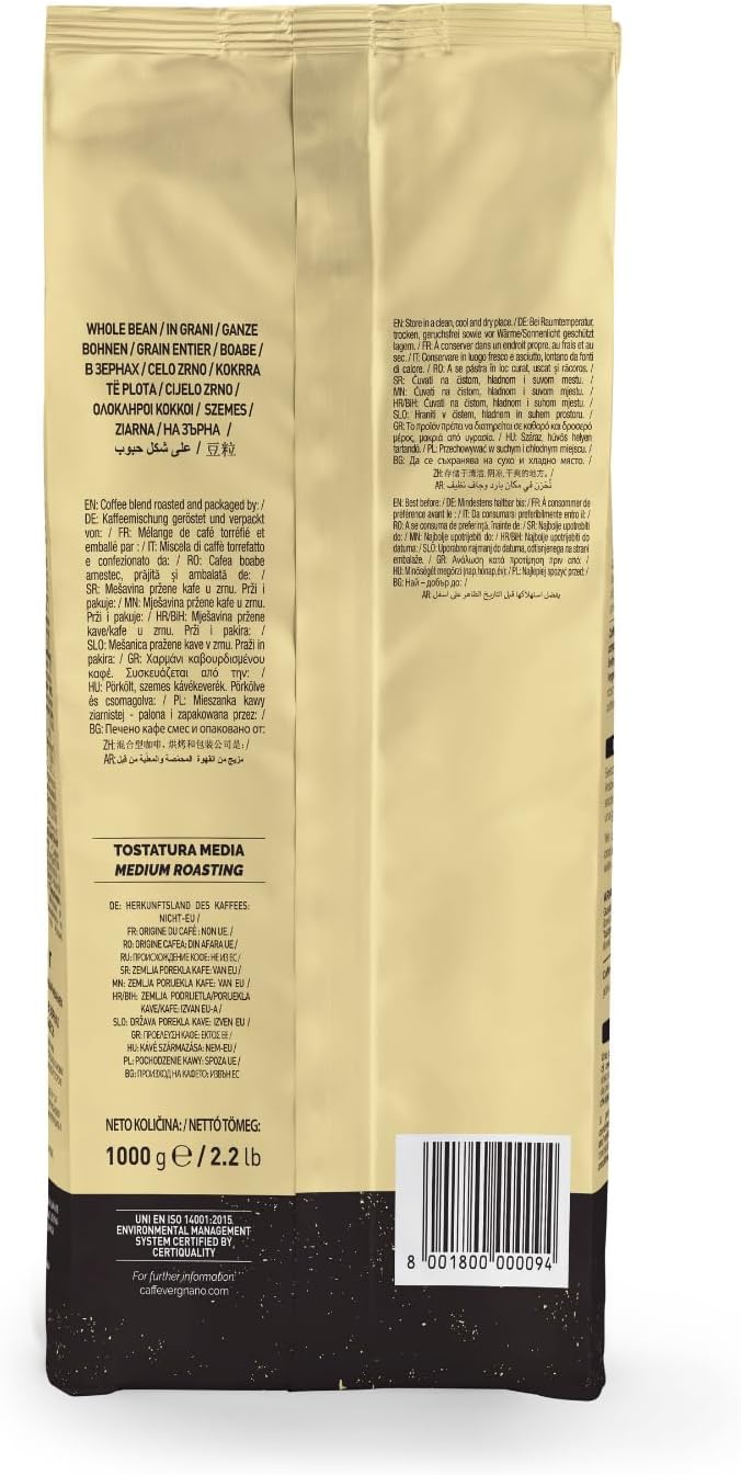 Detalle de Caffè Vergnano 1882 Granaroma in Grani, 1 Kg — eleganza e equilibrio per ogni momento