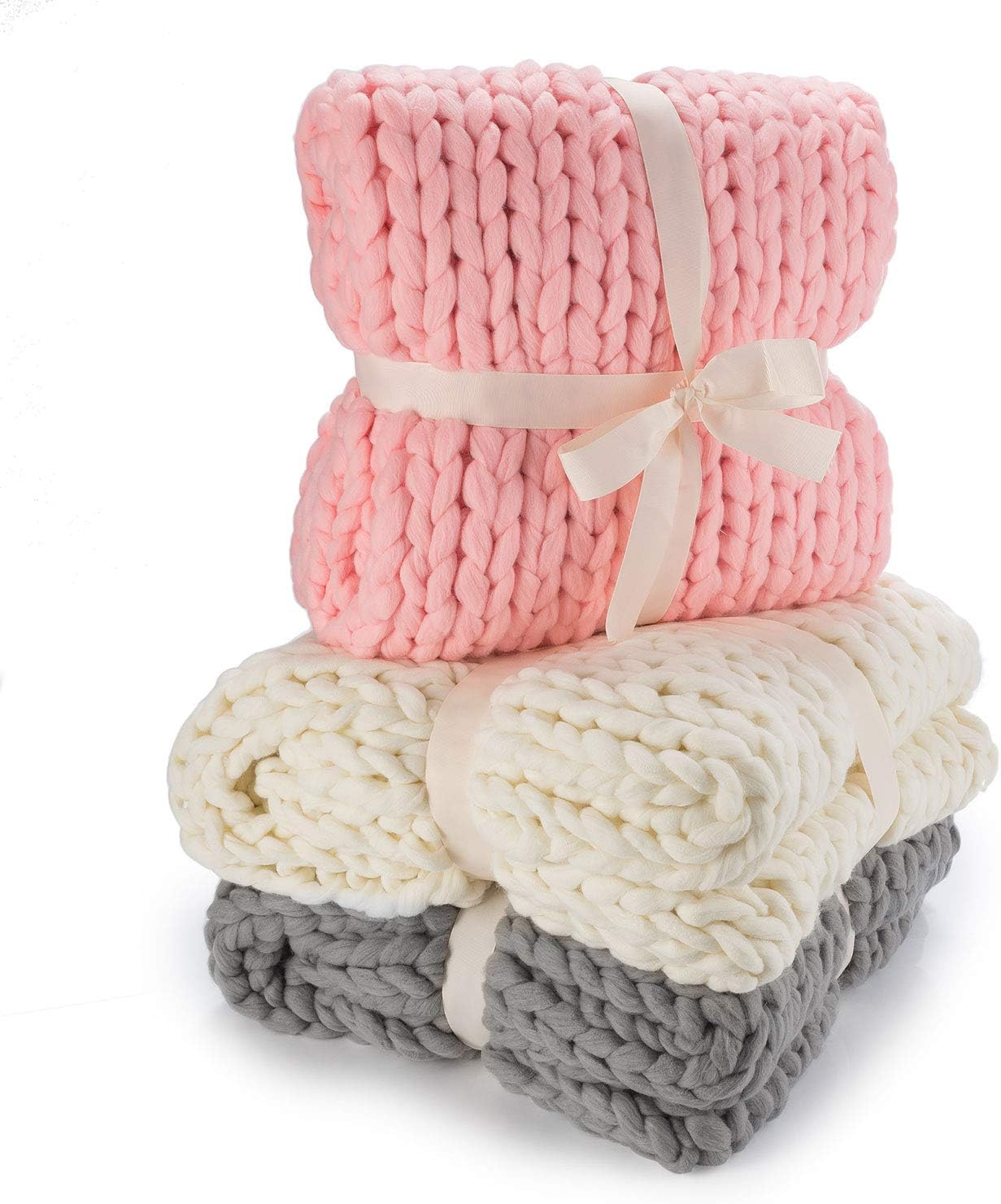 Thumbnail 6 de Feluna Chunky Knit Blanket, 180 x 120 cm Pink Polyester Throw